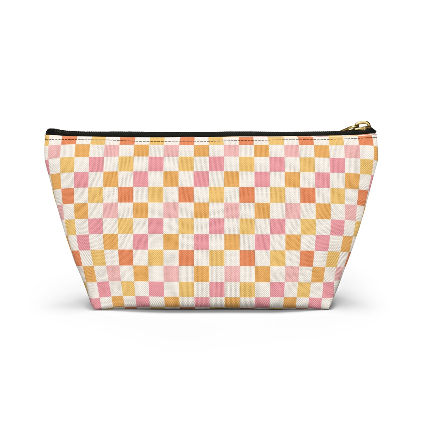 Peachy Retro Checkered -Pink/ Gold/ Orange Sherbet Print Design  Accessory Pouch w T-bottom