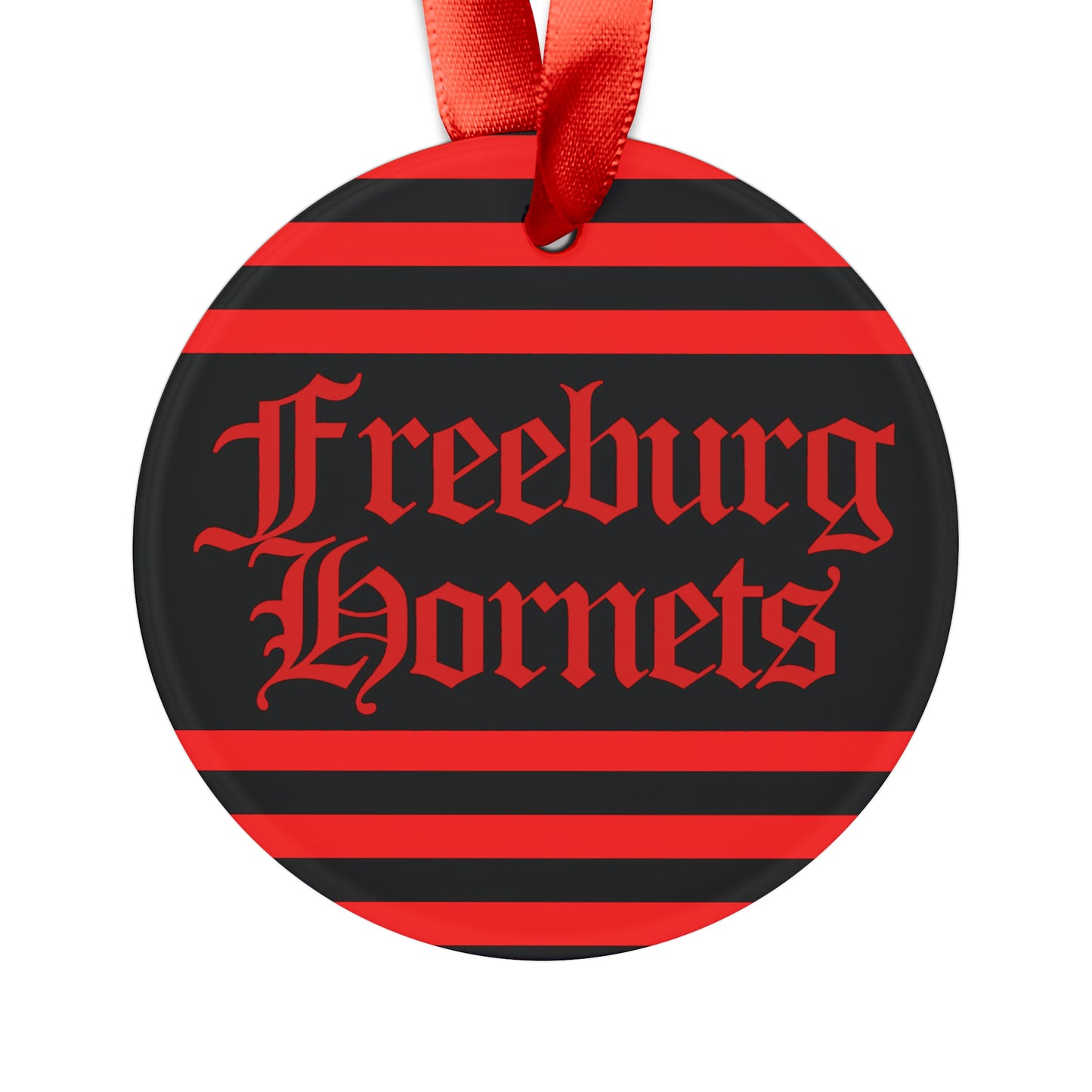 Freeburg Hornet Red and Black Striped Ornament with Ribbon - black