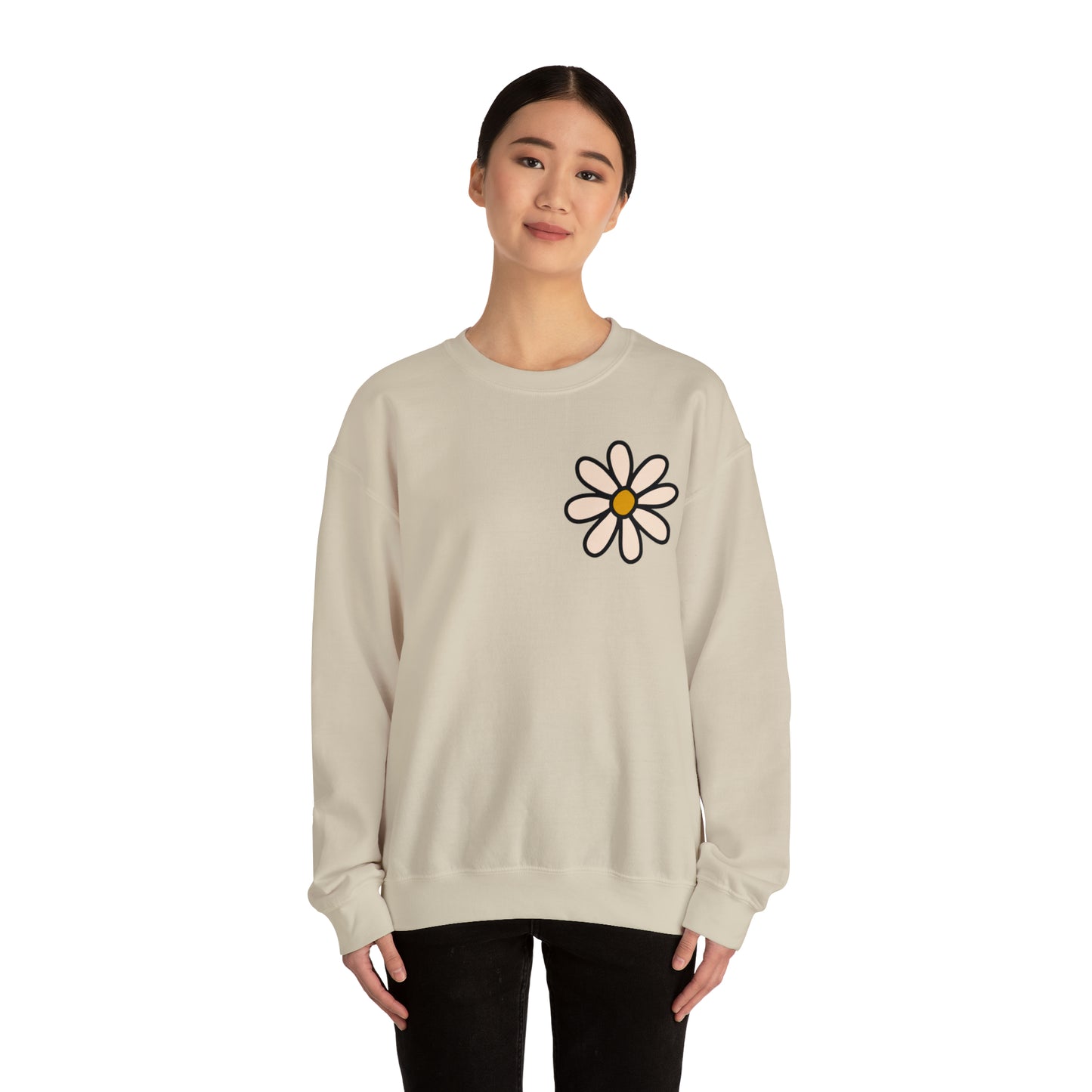 Distressed Daisy Love Like Jesus -  Front and Back Design Heavy Blend™ Crewneck Sweatshirt