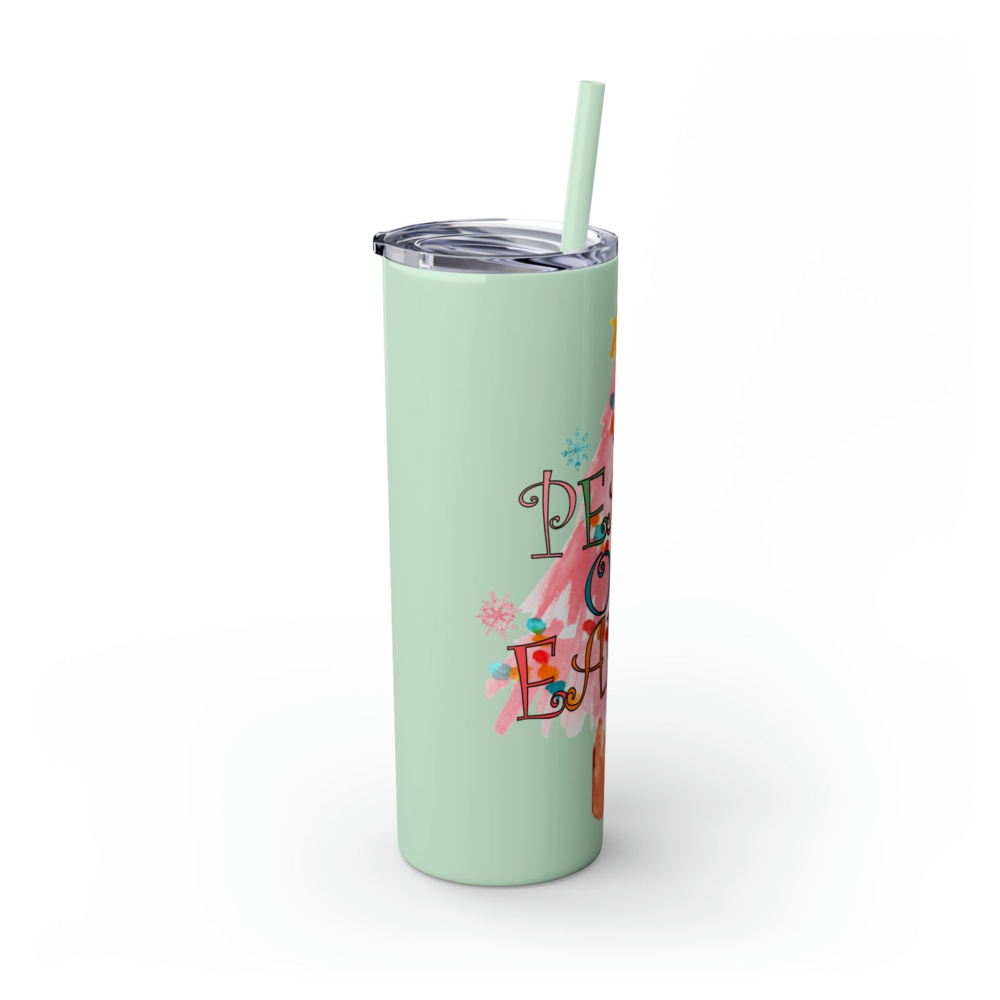 Peace on Earth Christmas/ Holiday Skinny Tumbler with Pick your Color Straw, 20oz