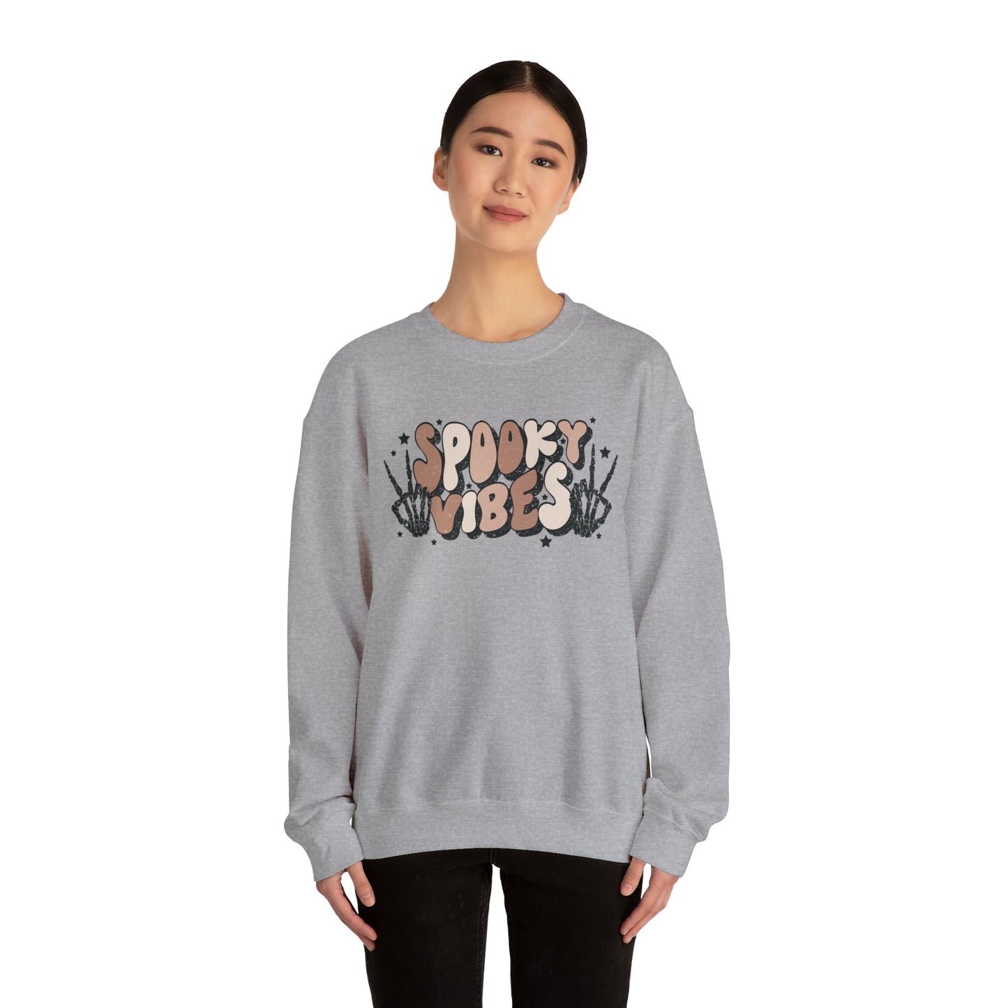 Spooky Vibes Skeleton Hands Fall Halloween Retro Warm Colored  Unisex Heavy Blend™ Crewneck Sweatshirt