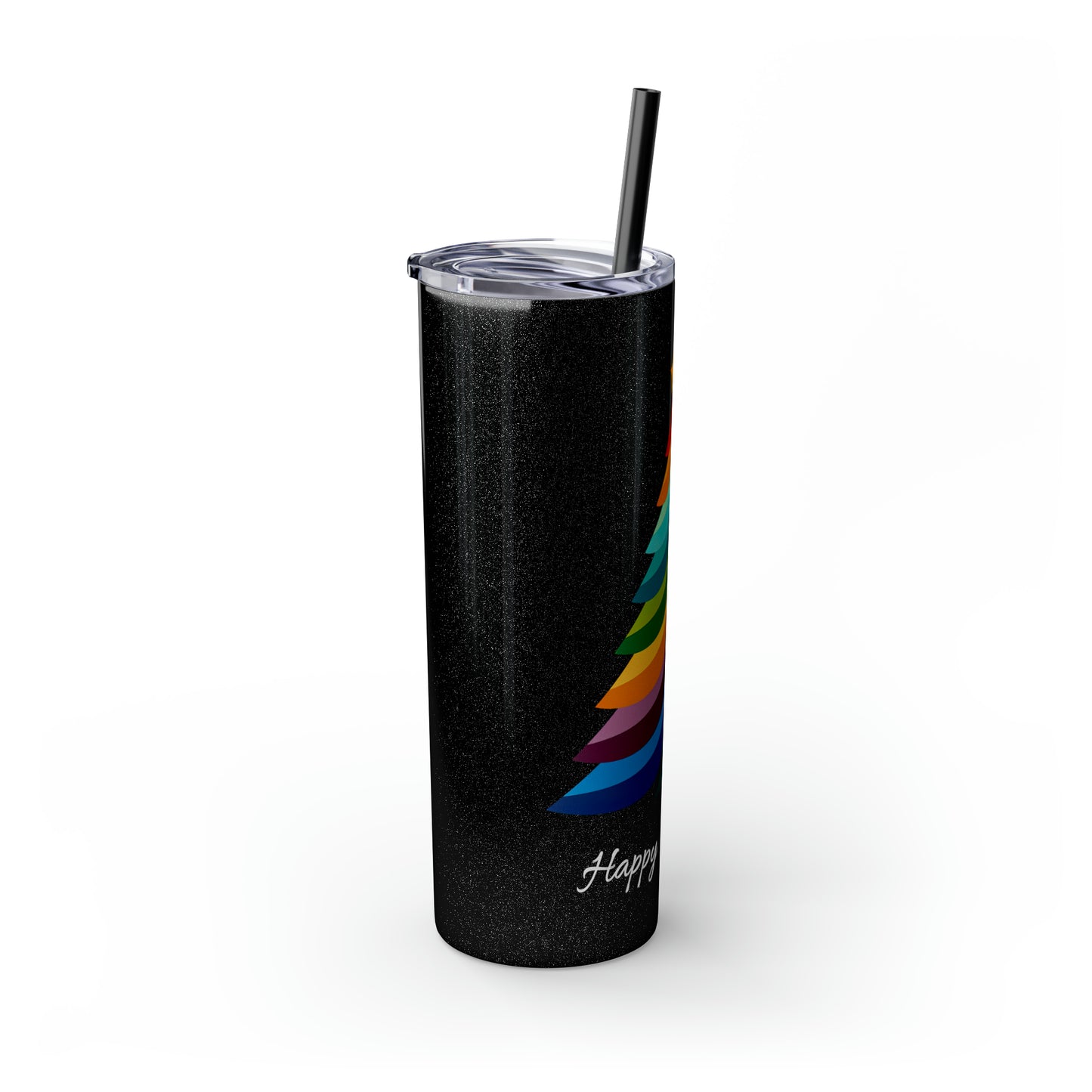 Happy Holidays Layered Rainbow Christmas Tree Skinny Tumbler with Pick your Color Straw, 20oz