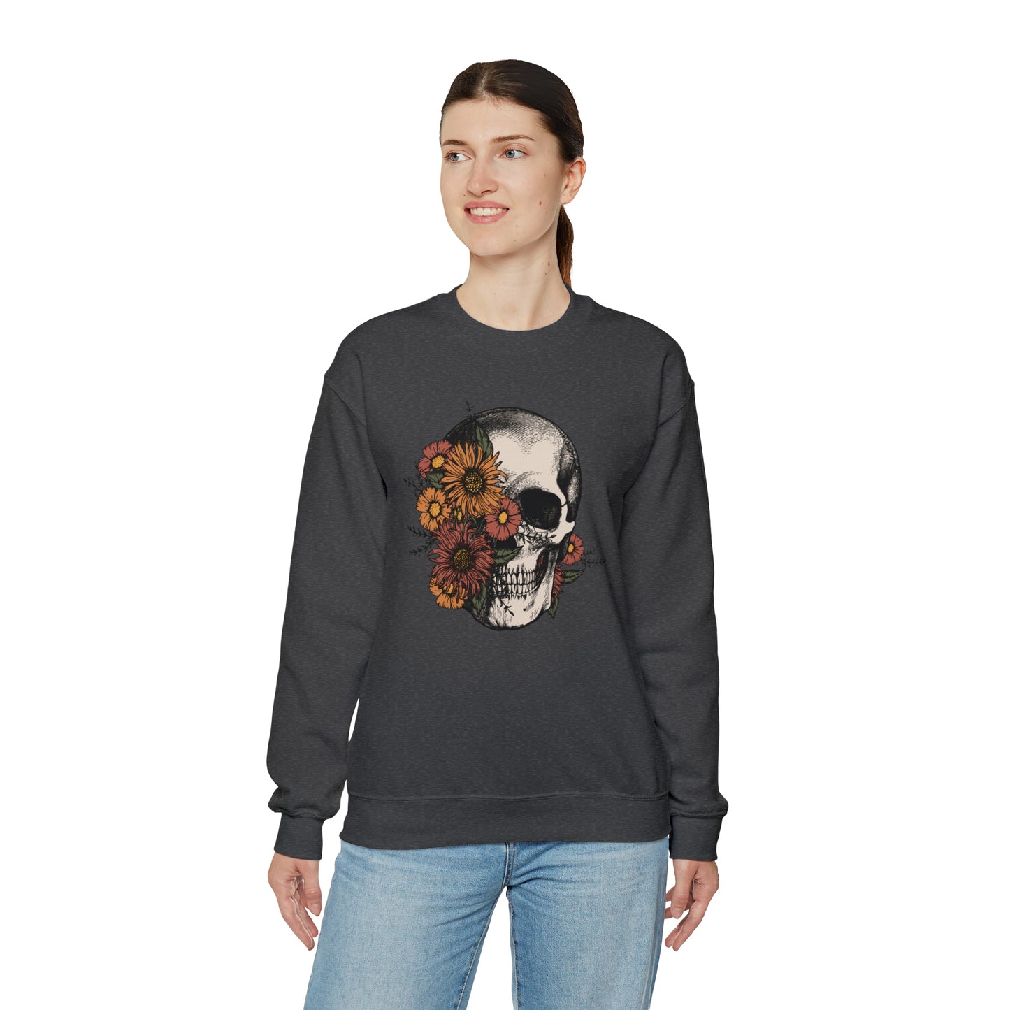 Boho Skeleton Fall Halloween Retro Warm Colored  Unisex Heavy Blend™ Crewneck Sweatshirt