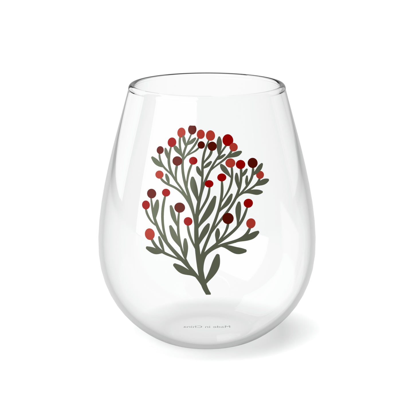 Christmas Berries Stemless Wine/ Glass, 11.75oz