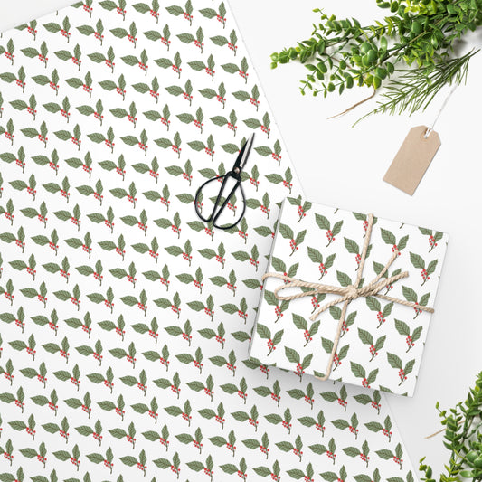 White Holly Berry Wrapping Paper