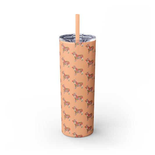 Floral Frenchie Bulldog Skinny Tumbler with Straw, 20oz