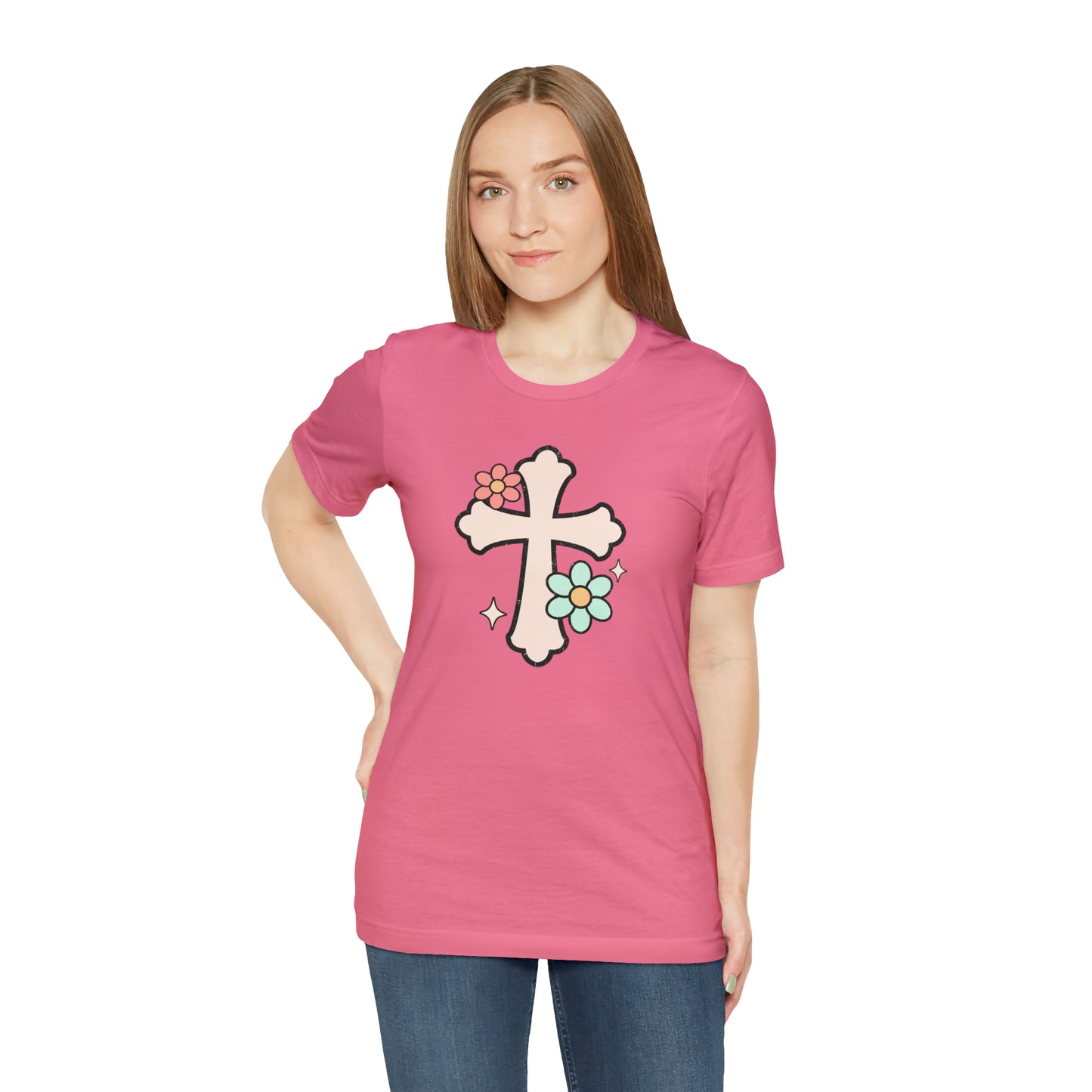 Vintage Floral Boho Cross T-Shirt