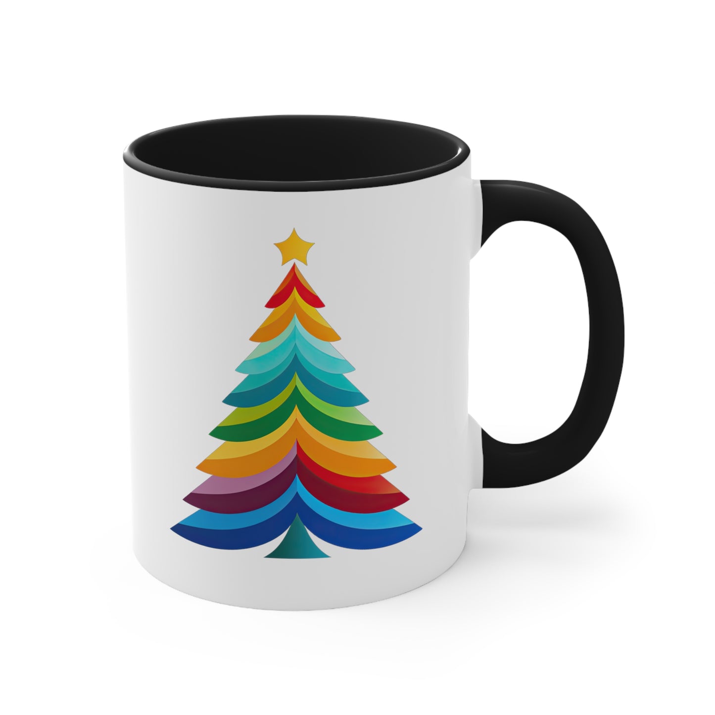 Layered Rainbow Christmas Tree Accent Coffee Mug, 11oz