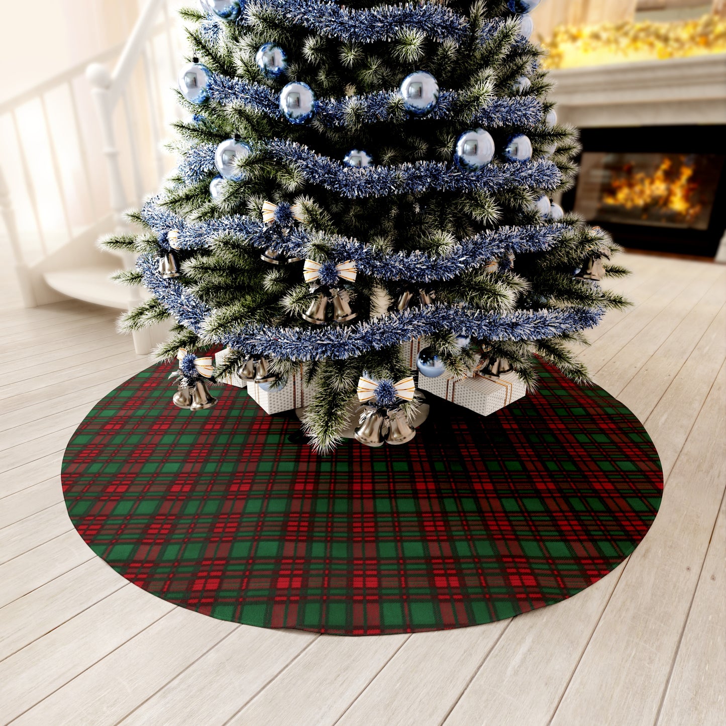 Christmas Red and Green Furry Plaid Round Tree Skirt