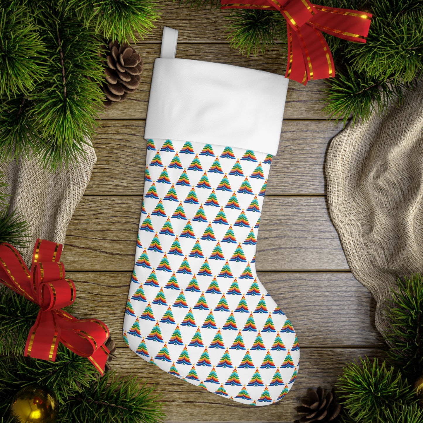 Layered Rainbow Christmas Tree Holiday Stocking