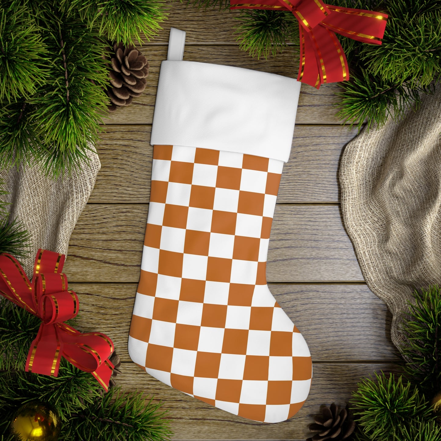 Tangerine Checkerboard Holiday Stocking