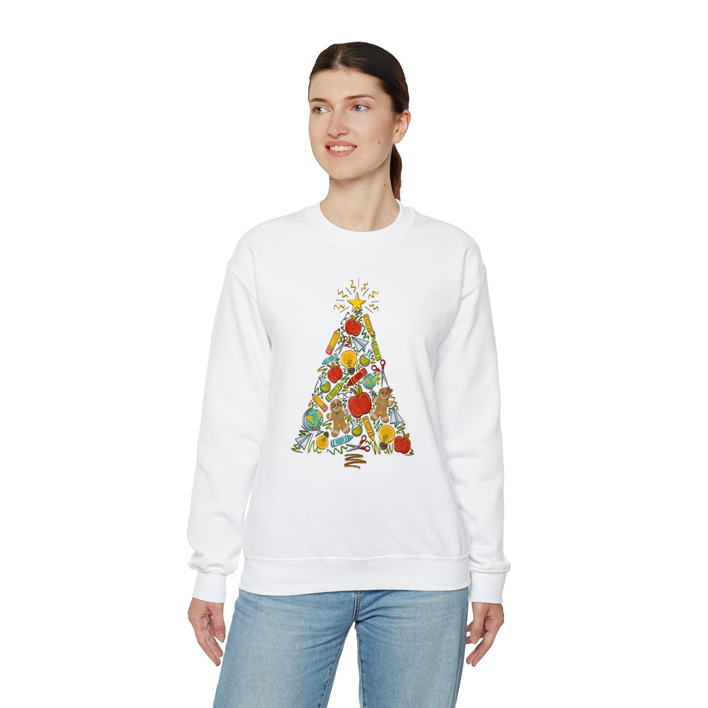 Teacher Supplies Christmas Tree Heavyweight Crewneck Sweatshirt