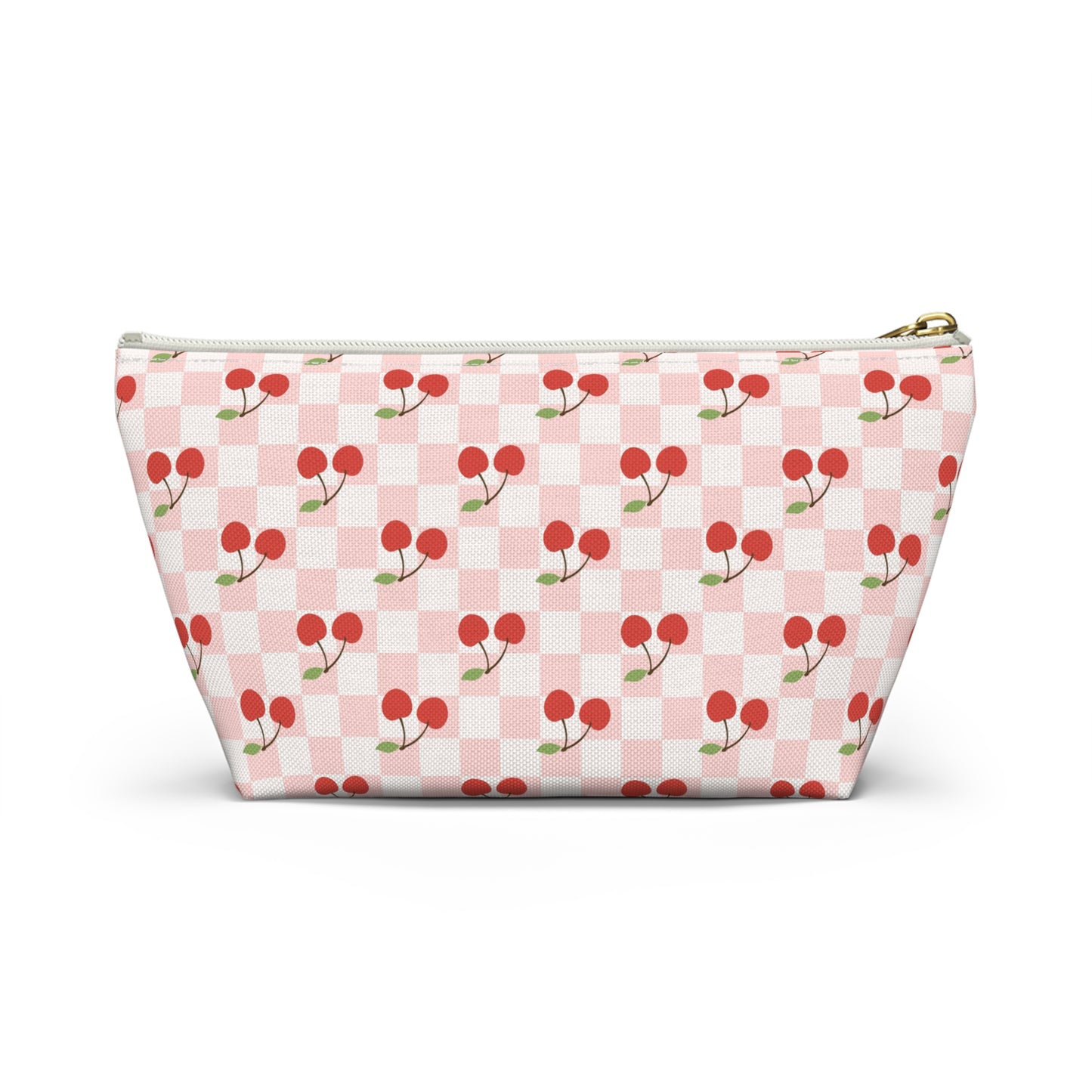 Checkered Cherries Print Design  Accessory Pouch w T-bottom