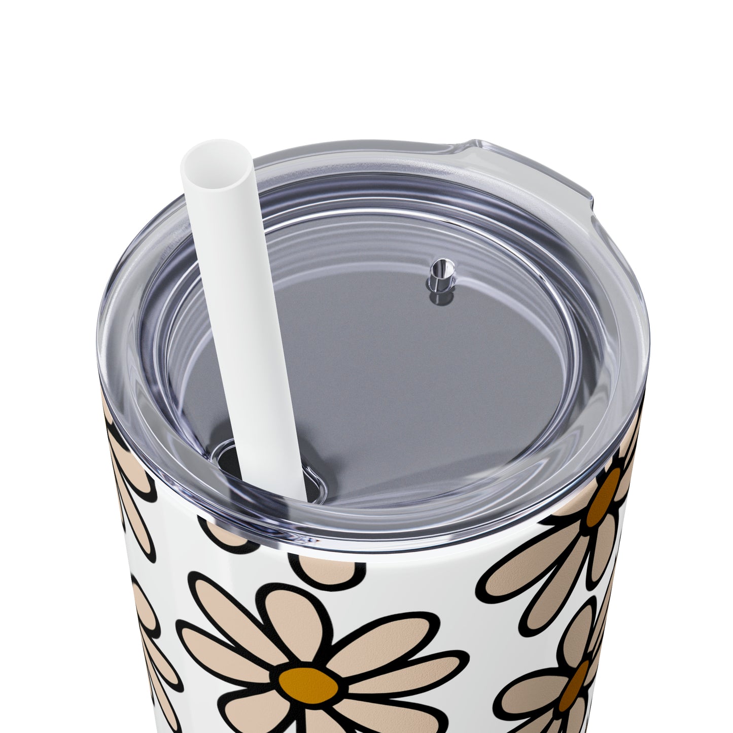 Peach Daisy Print Skinny Tumbler with Straw, 20oz