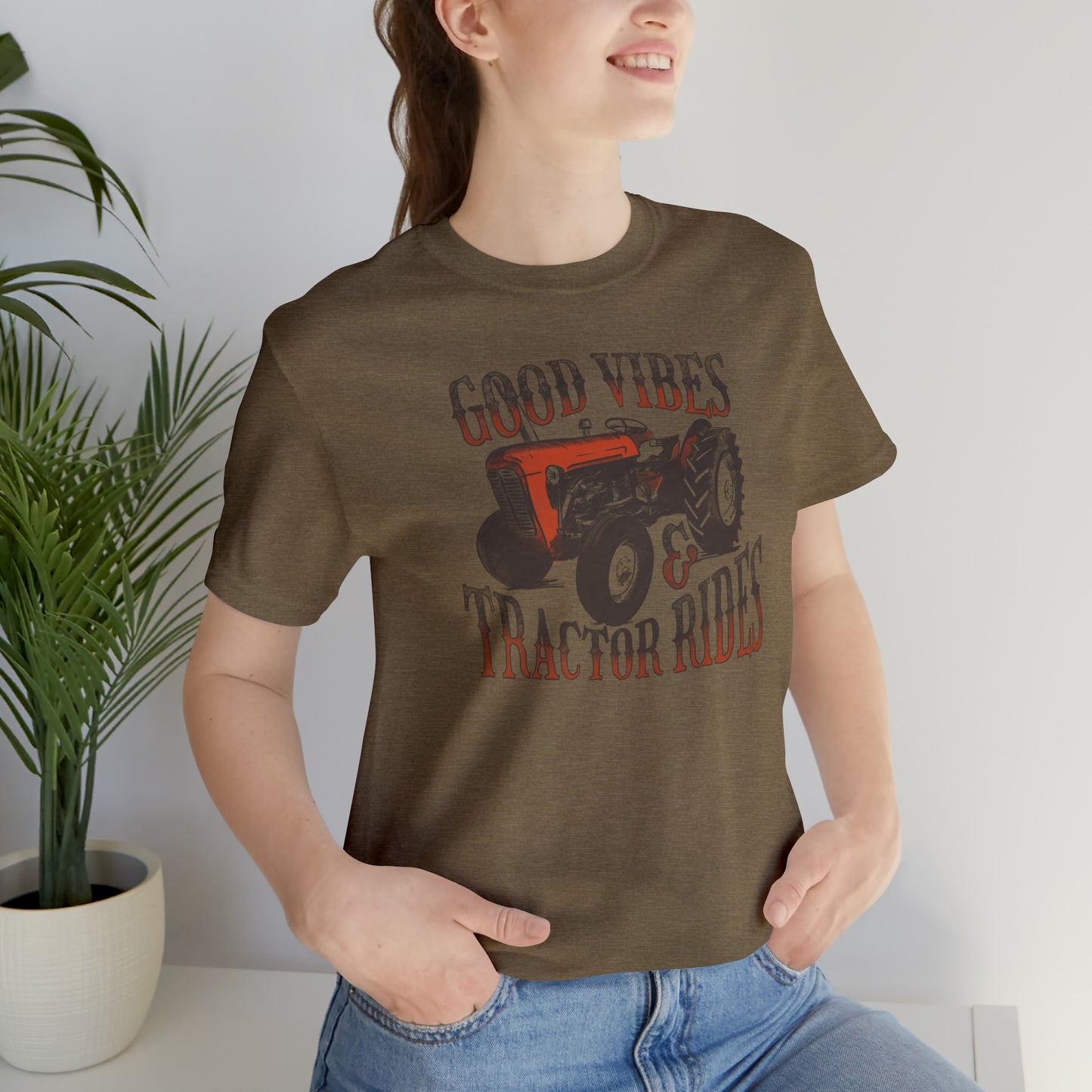 Vintage Good Vibes and Tractors Unisex Jersey Short Sleeve Tee