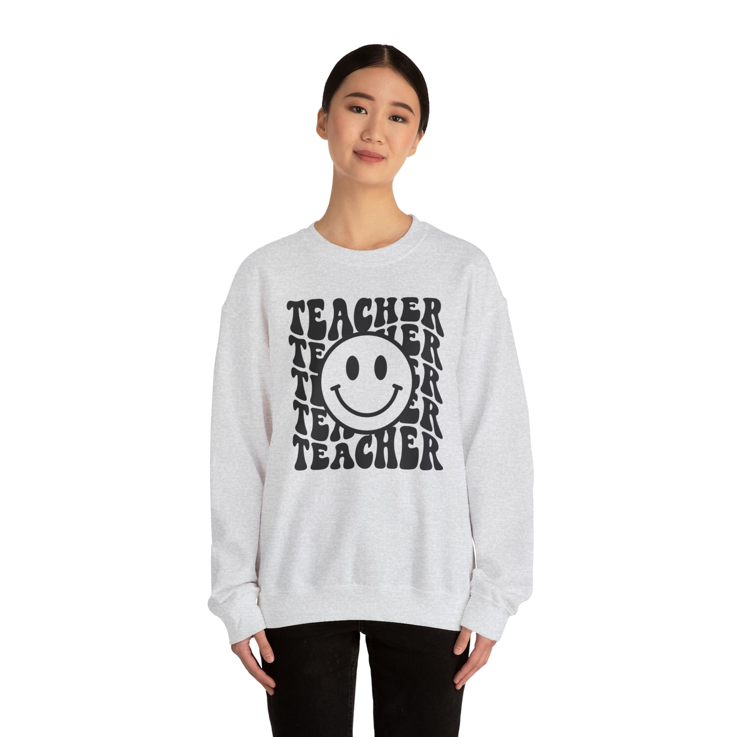 Retro Teacher with Smiley Face Black Logo Unisex Heavy Blend™ Crewneck Sweatshirt