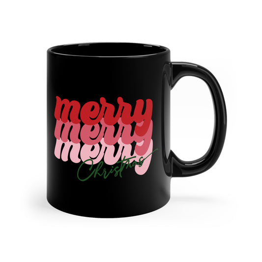 Merry Merry Merry Christmas 11oz Black Mug