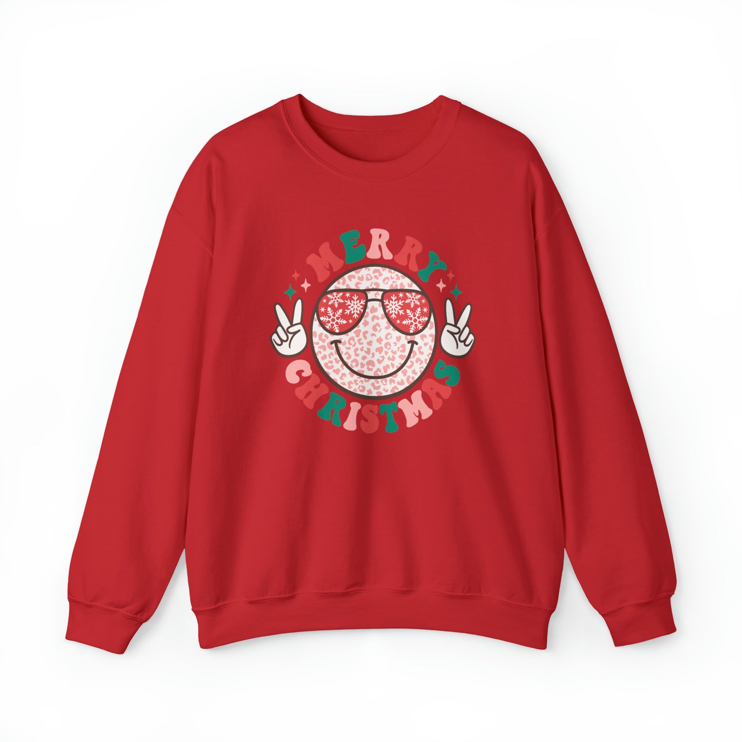 Merry Christmas Peace Smiley Face Unisex Heavy Blend™ Crewneck Sweatshirt