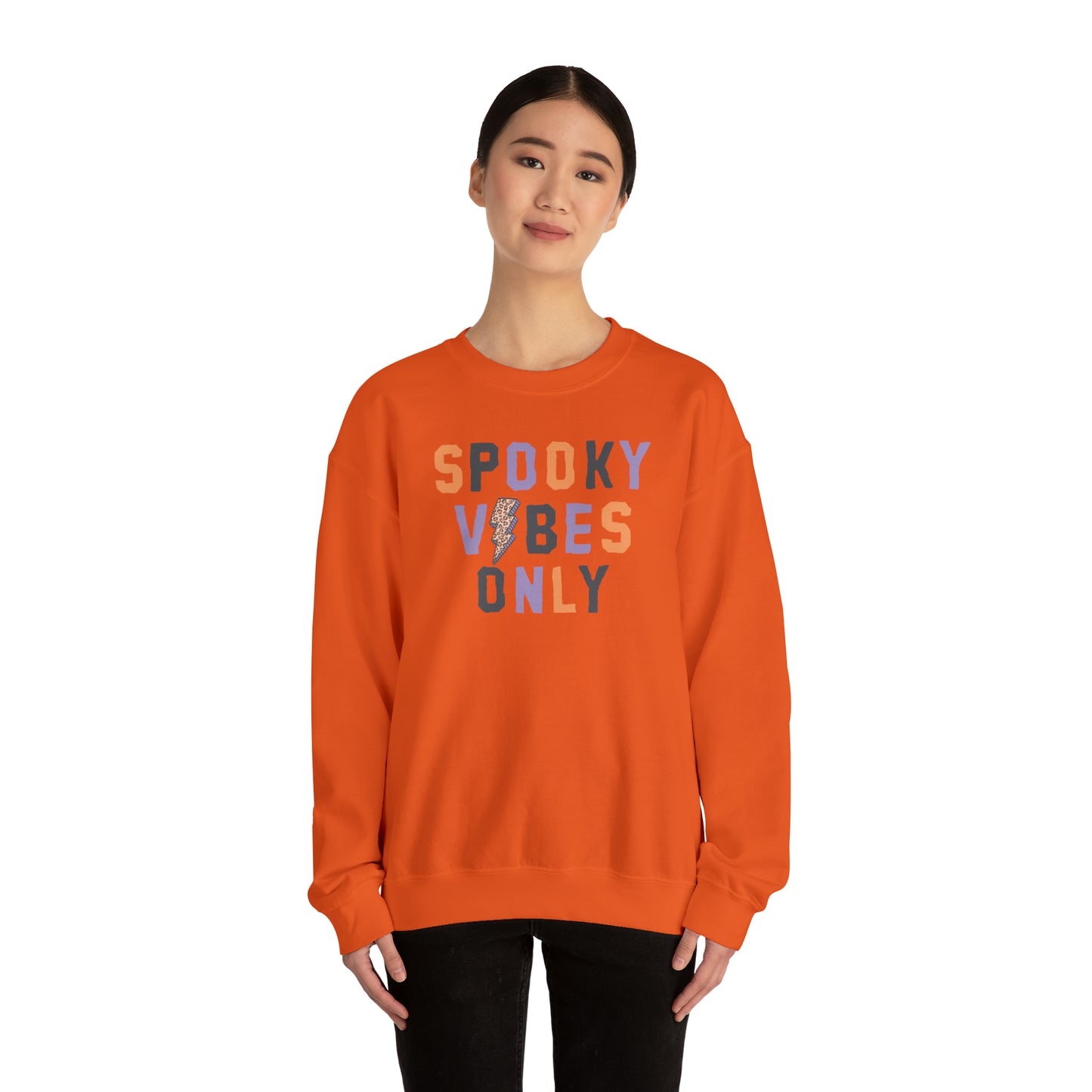 Spooky Vibes Fall Halloween Retro Warm Colored  Unisex Heavy Blend™ Crewneck Sweatshirt