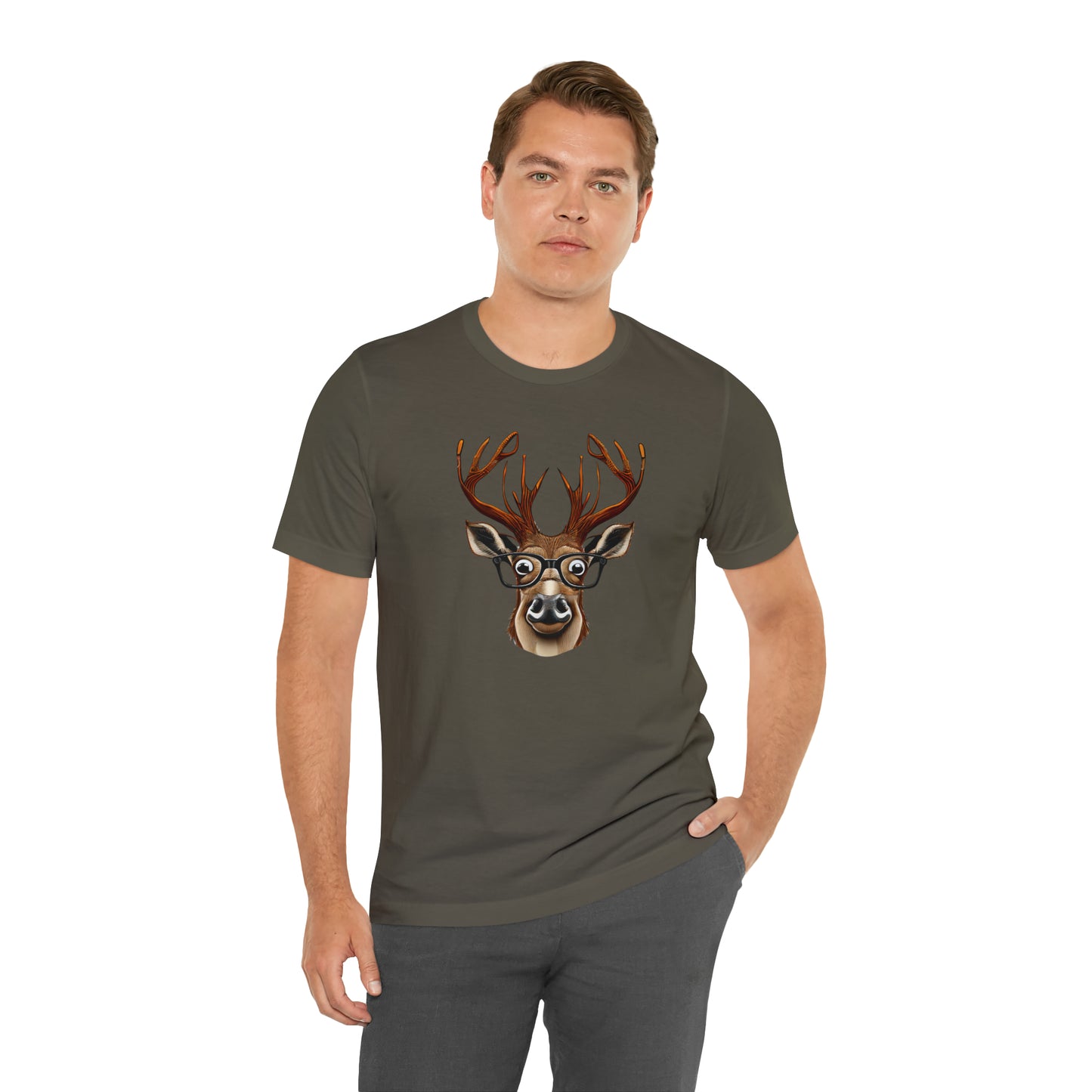 Deer/ Reindeer with Glasses Country and Christmas Unisex Jersey Short Sleeve Tee