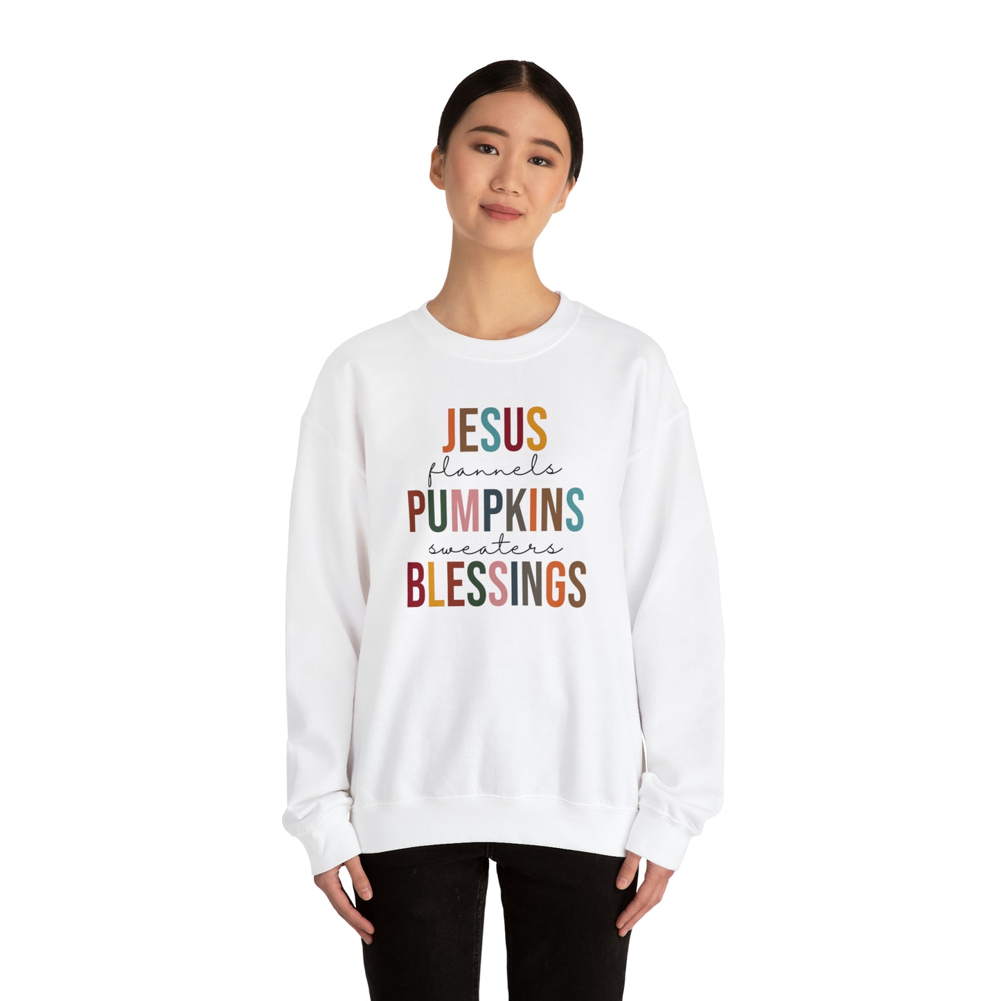 Jesus Flannels Pumpkins Sweaters Blessings Fall Halloween Retro Warm Colored  Unisex Heavy Blend™ Crewneck Sweatshirt