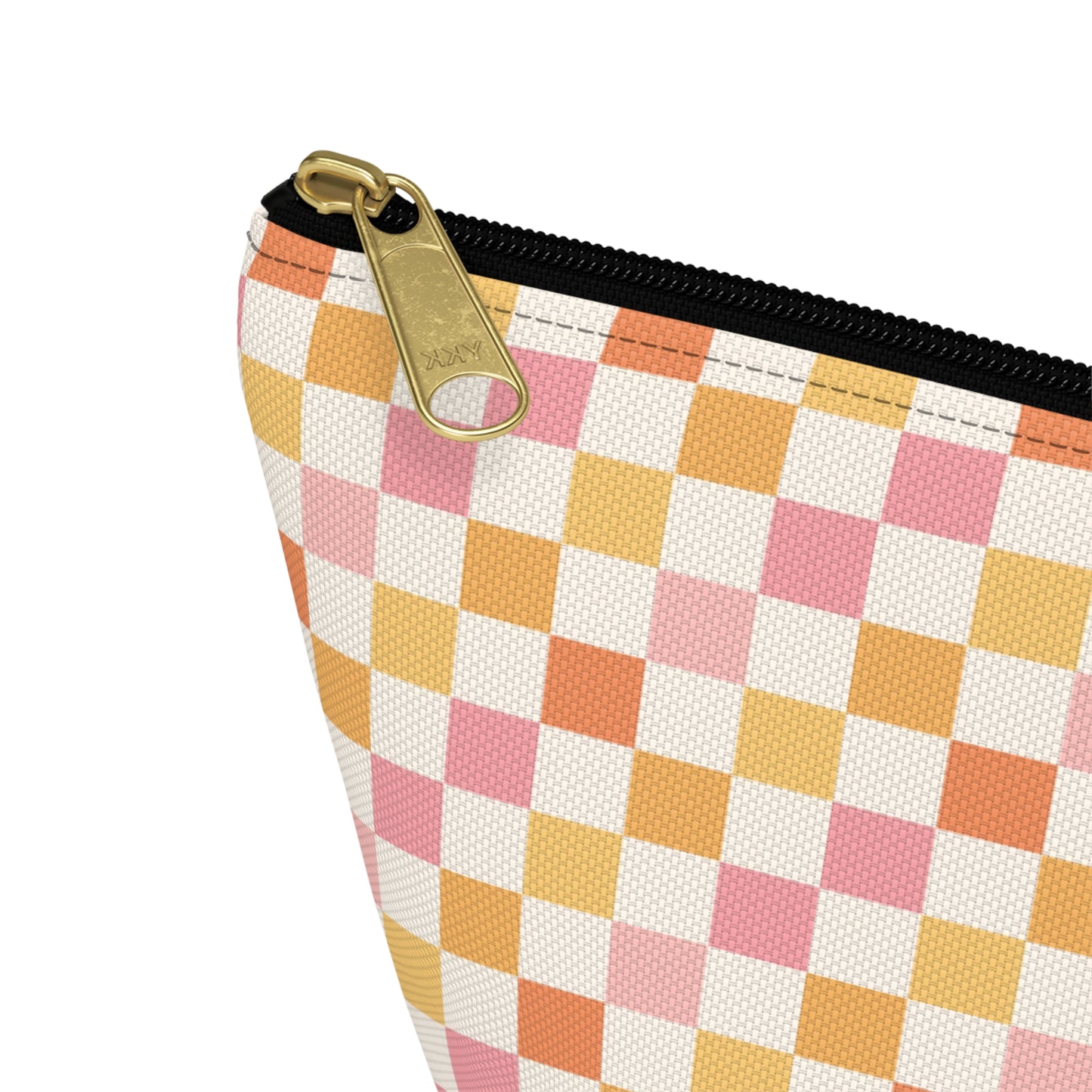 Peachy Retro Checkered -Pink/ Gold/ Orange Sherbet Print Design  Accessory Pouch w T-bottom