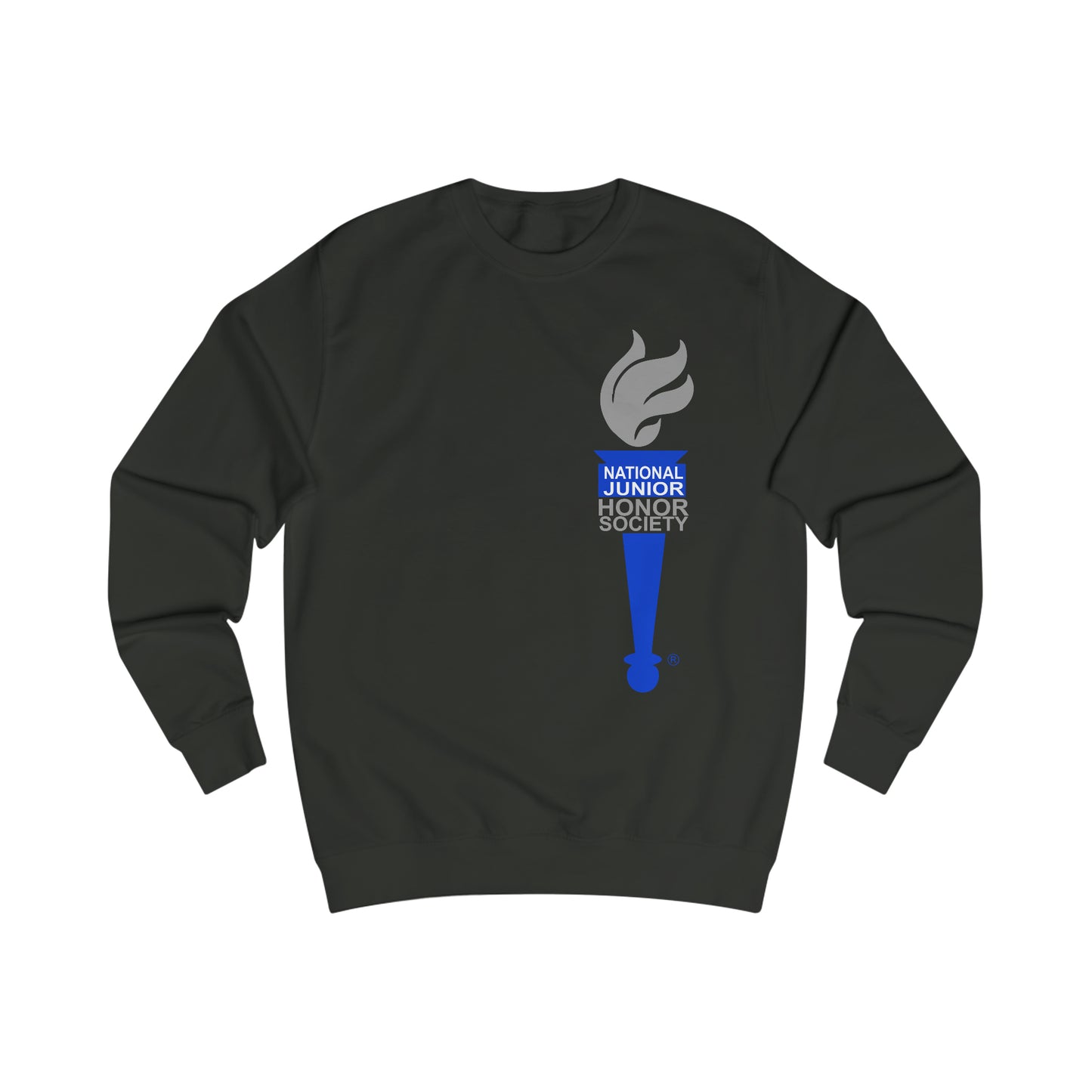 Front and Back Design - Freeburg Middle School White NJHS National Junior Honor Society Royal Torch (front) and Character Circle Logo (back) Unisex Heavy Blend™ Crewneck Sweatshirt