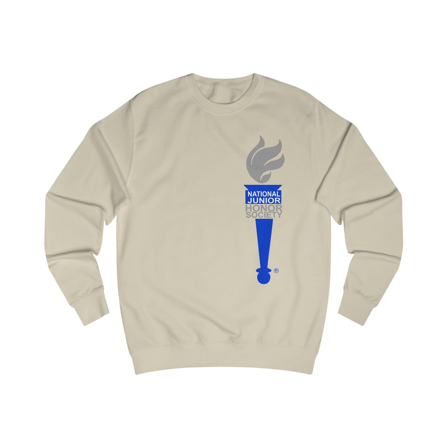 Front and Back Design - Freeburg Middle School White NJHS National Junior Honor Society Royal Torch (front) and Character Circle Logo (back) Unisex Heavy Blend™ Crewneck Sweatshirt