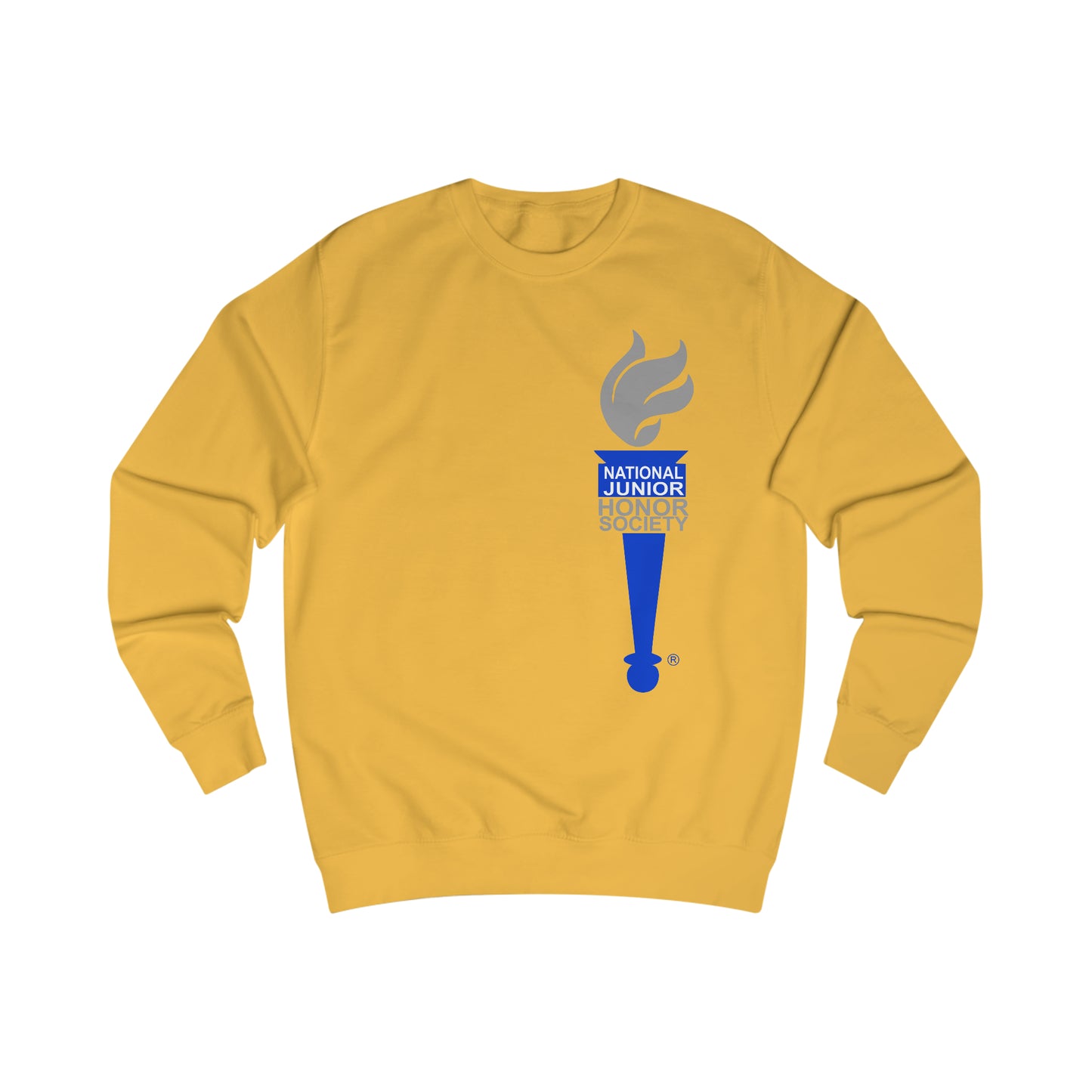 Front and Back Design - Freeburg Middle School White NJHS National Junior Honor Society Royal Torch (front) and Character Circle Logo (back) Unisex Heavy Blend™ Crewneck Sweatshirt