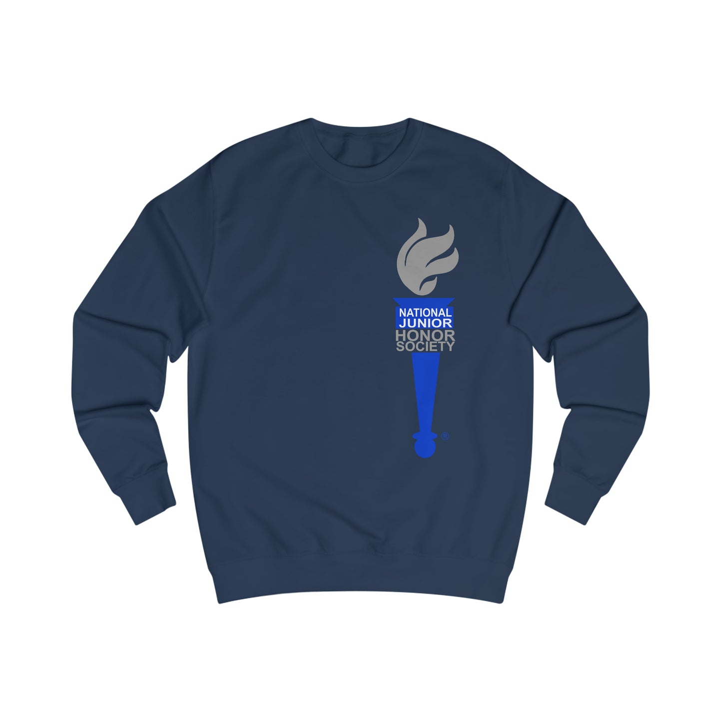 Front and Back Design - Freeburg Middle School White NJHS National Junior Honor Society Royal Torch (front) and Character Circle Logo (back) Unisex Heavy Blend™ Crewneck Sweatshirt