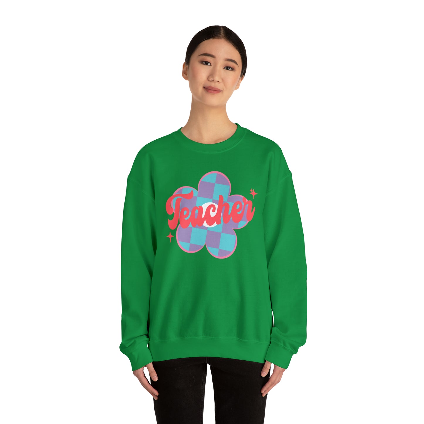 Plaid Daisy Teacher Heavy Blend™ Crewneck Sweatshirt