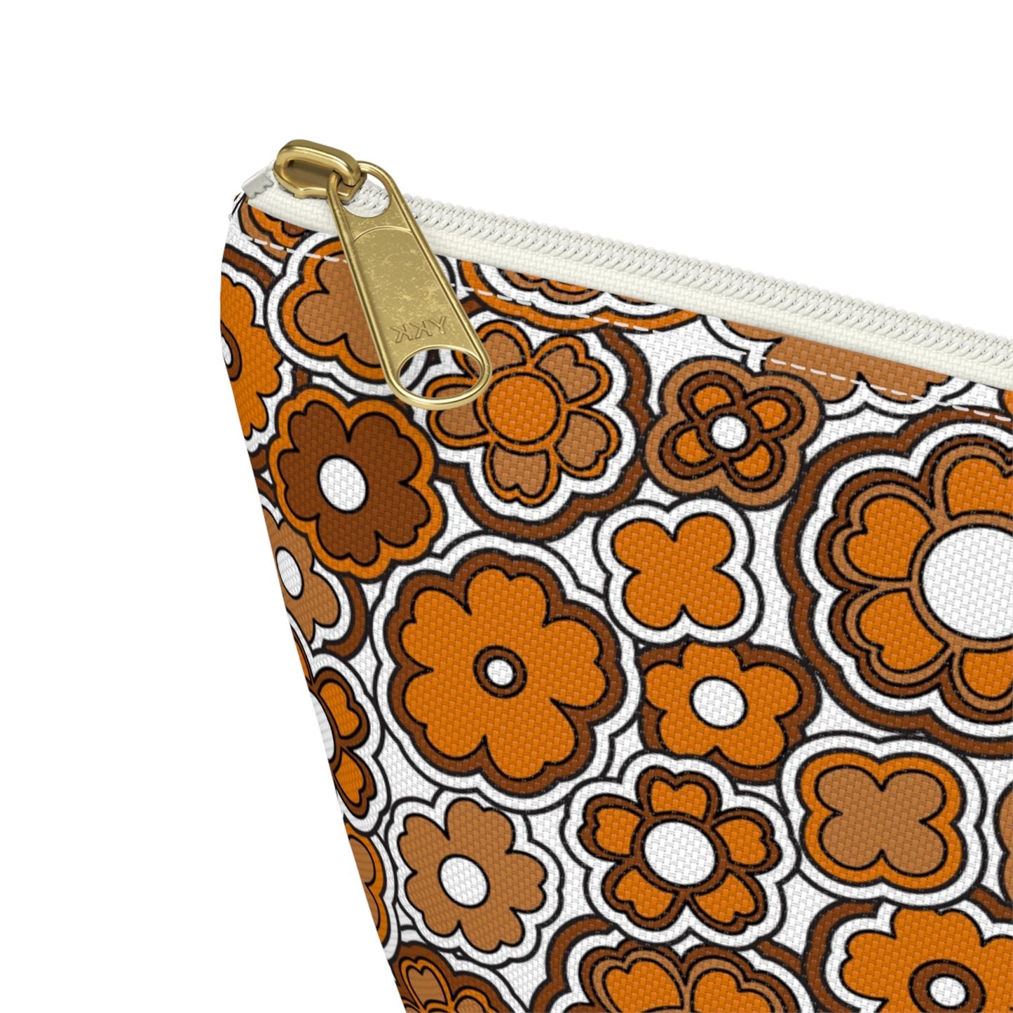 Flower Power Retro Brown Print  Accessory Pouch w T-bottom