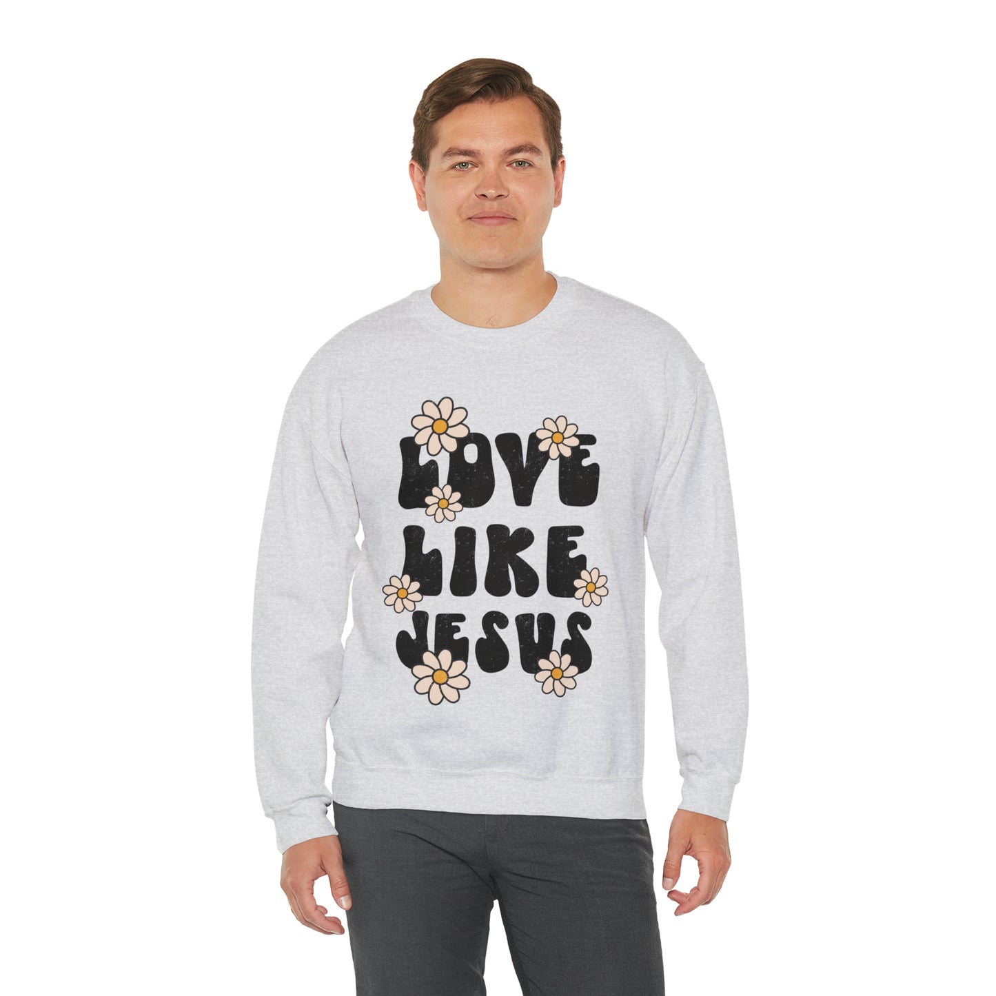 Distressed Daisy Love Like Jesus - Heavy Blend™ Crewneck Sweatshirt