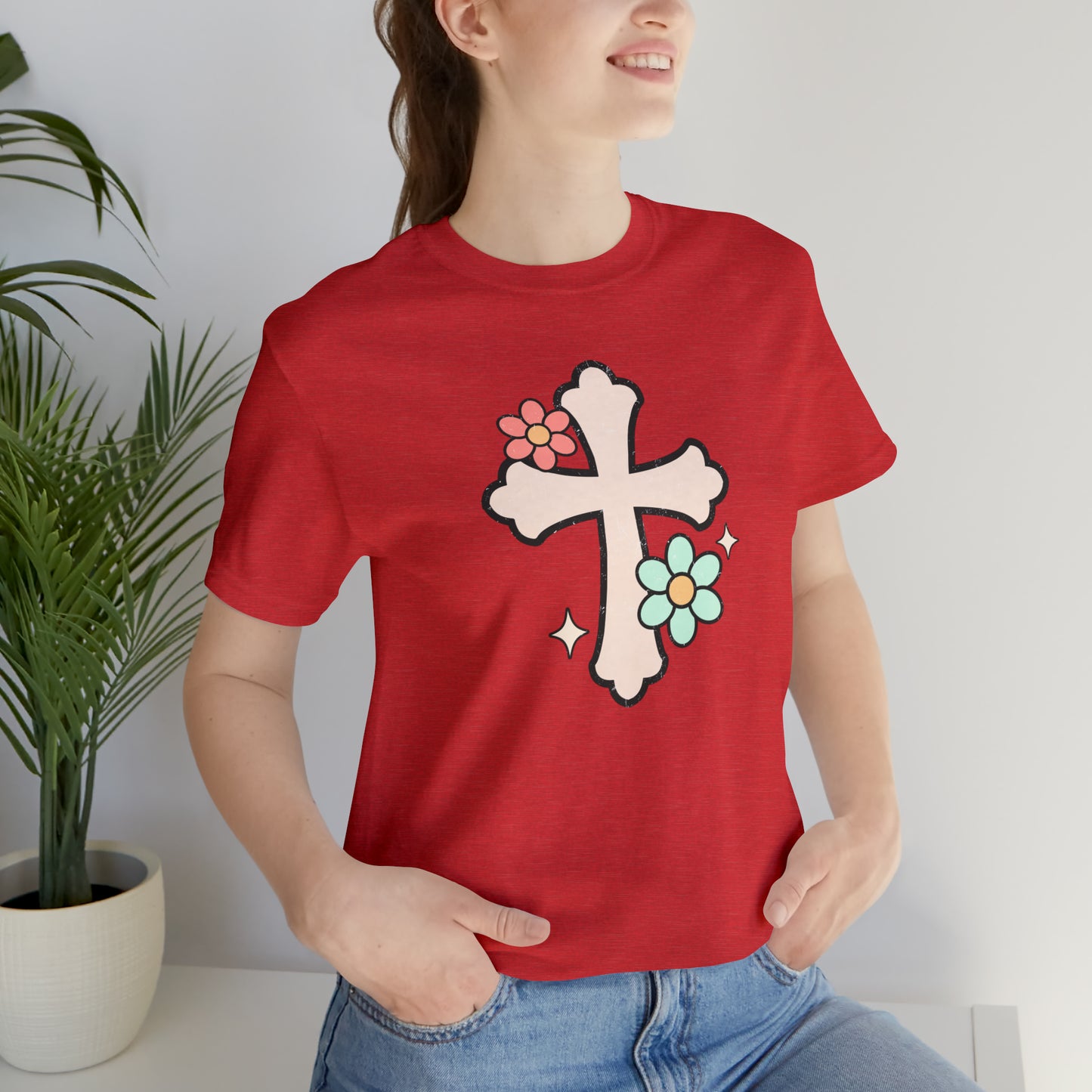 Vintage Floral Boho Cross T-Shirt