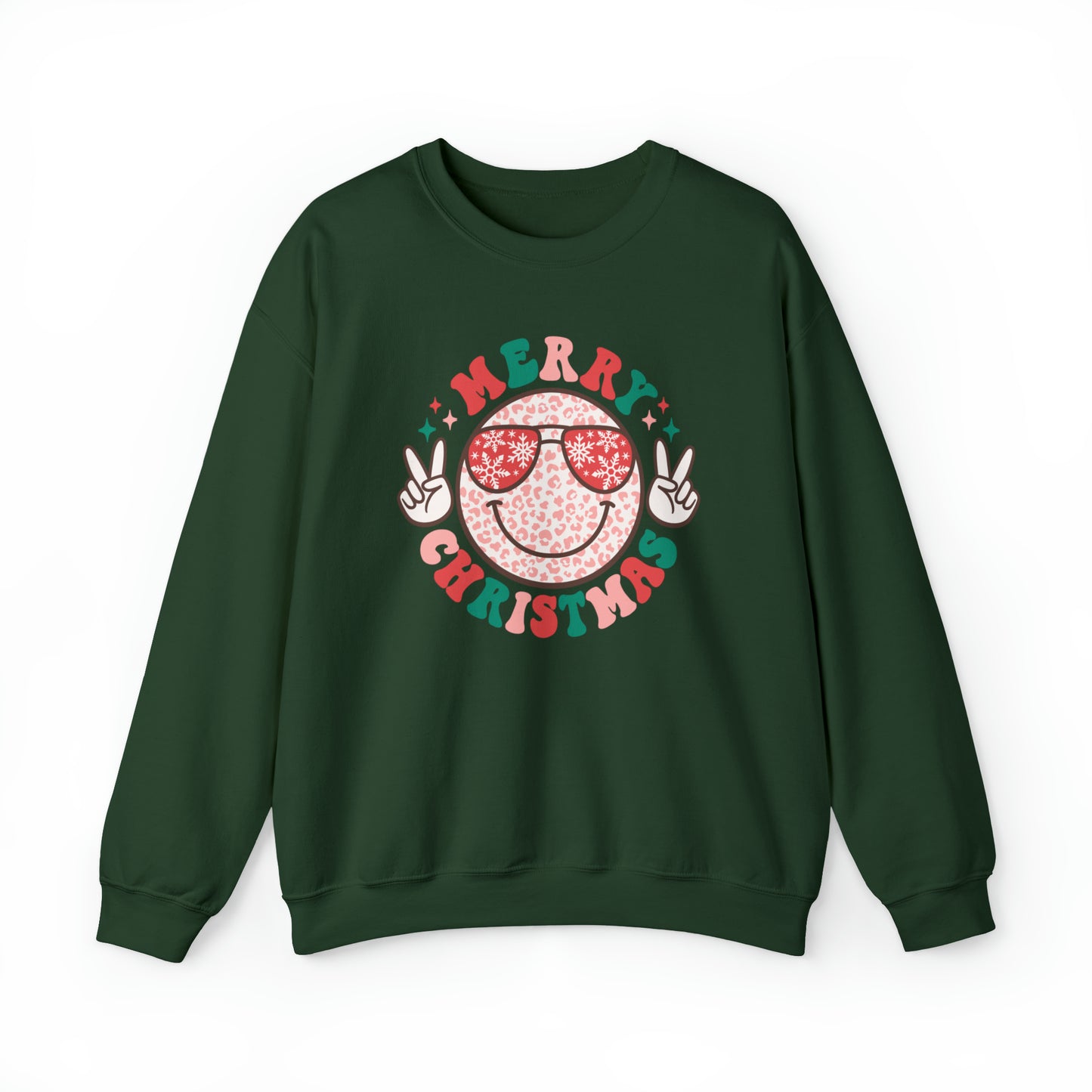 Merry Christmas Peace Smiley Face Unisex Heavy Blend™ Crewneck Sweatshirt