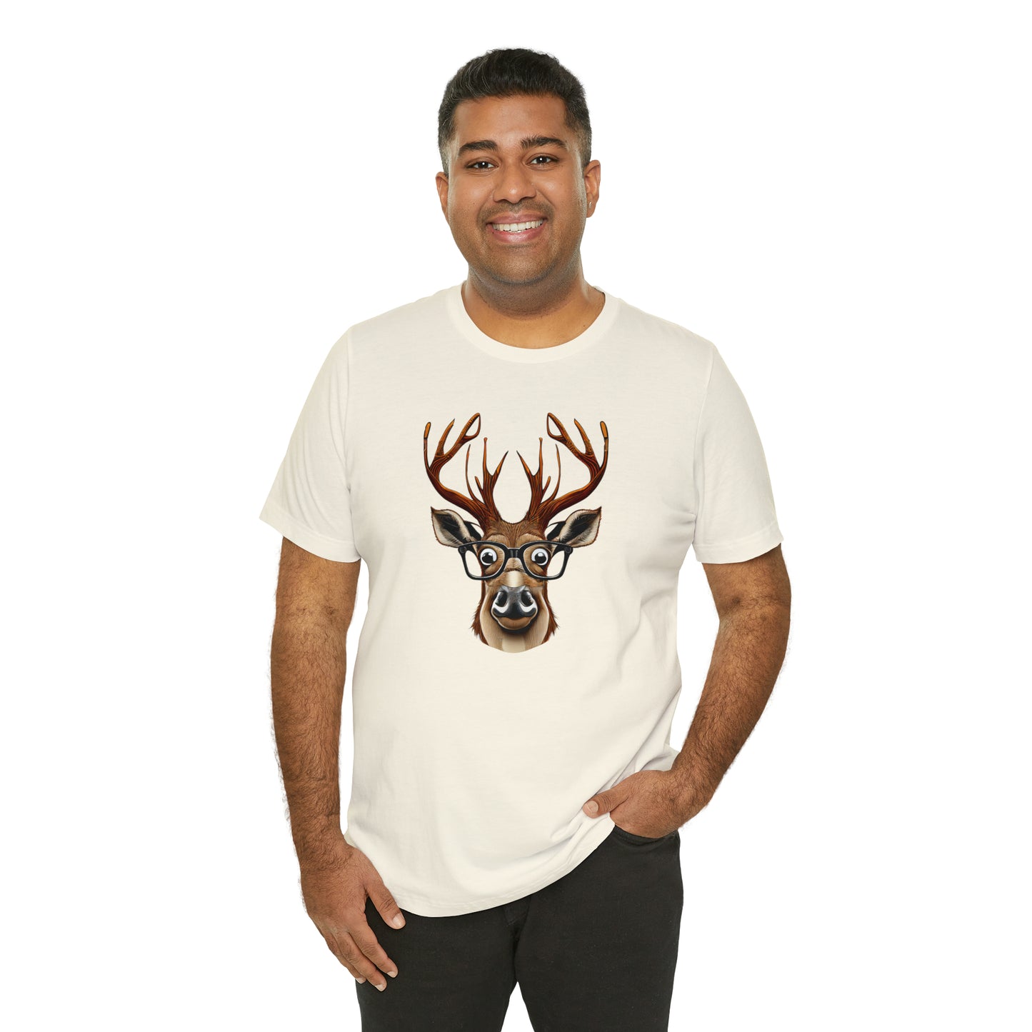 Deer/ Reindeer with Glasses Country and Christmas Unisex Jersey Short Sleeve Tee