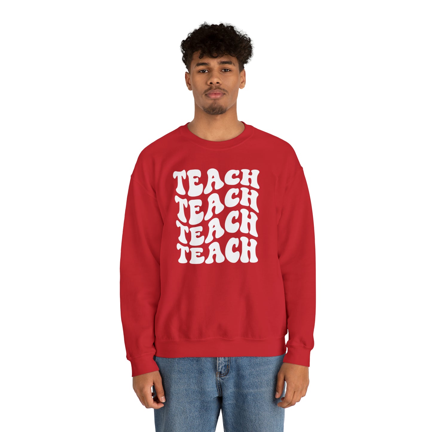 Teach Teach Teach Teach White Logo Unisex Heavy Blend™ Crewneck Sweatshirt