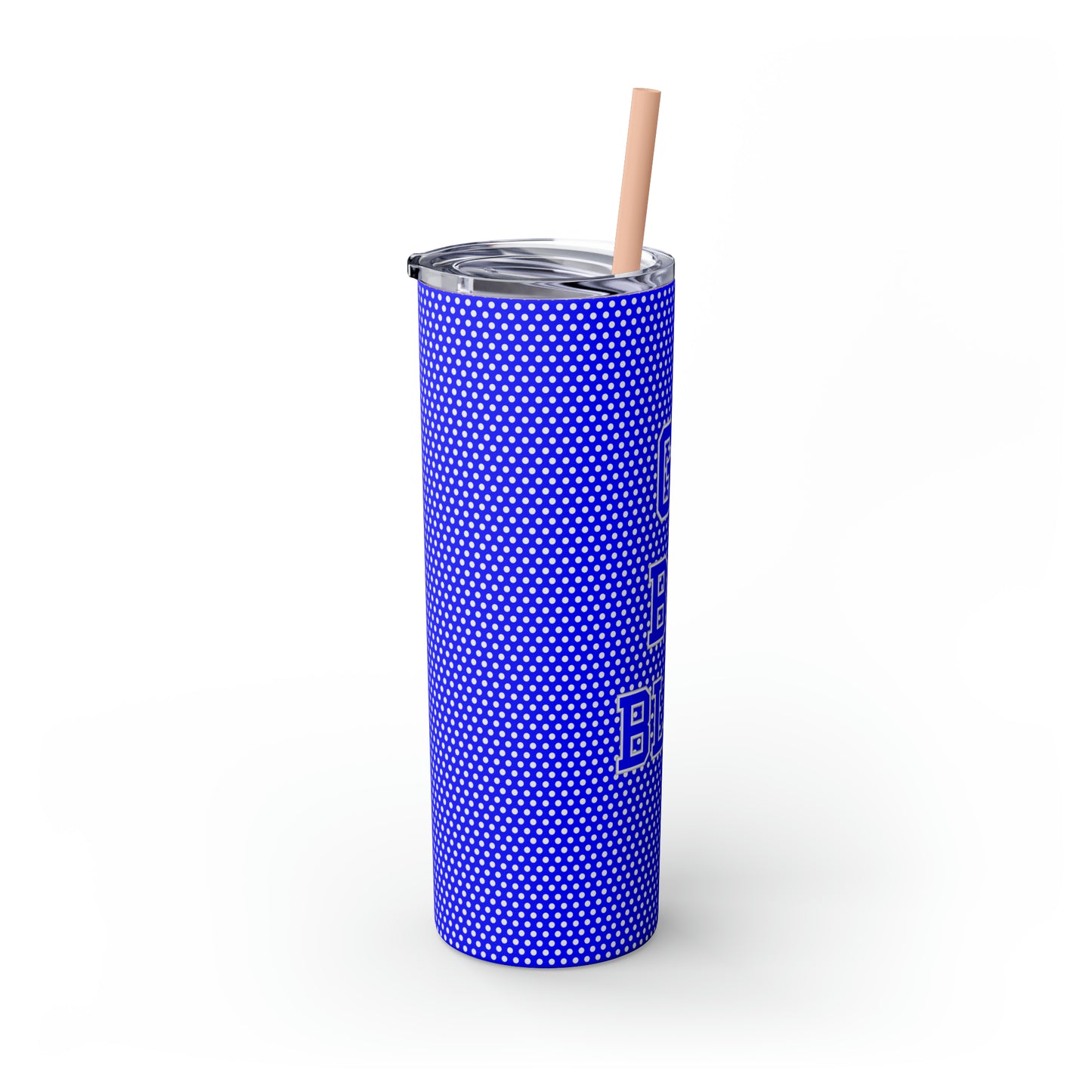 Go Big Blue Polka Dot Freeburg Midgets Skinny Tumbler with Pick your Color Straw, 20oz