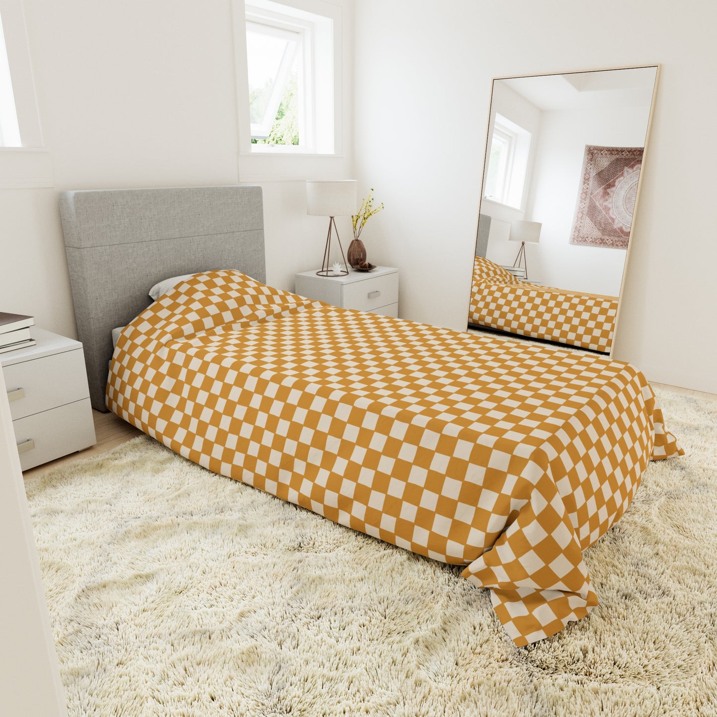 Boho Gold and Cream Checkerboard Duvet Cover