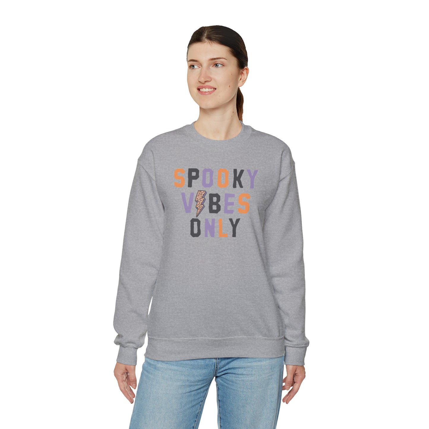 Spooky Vibes Fall Halloween Retro Warm Colored  Unisex Heavy Blend™ Crewneck Sweatshirt