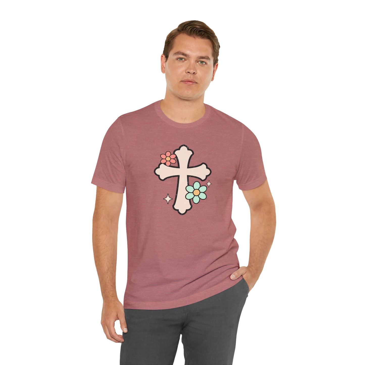 Vintage Floral Boho Cross T-Shirt