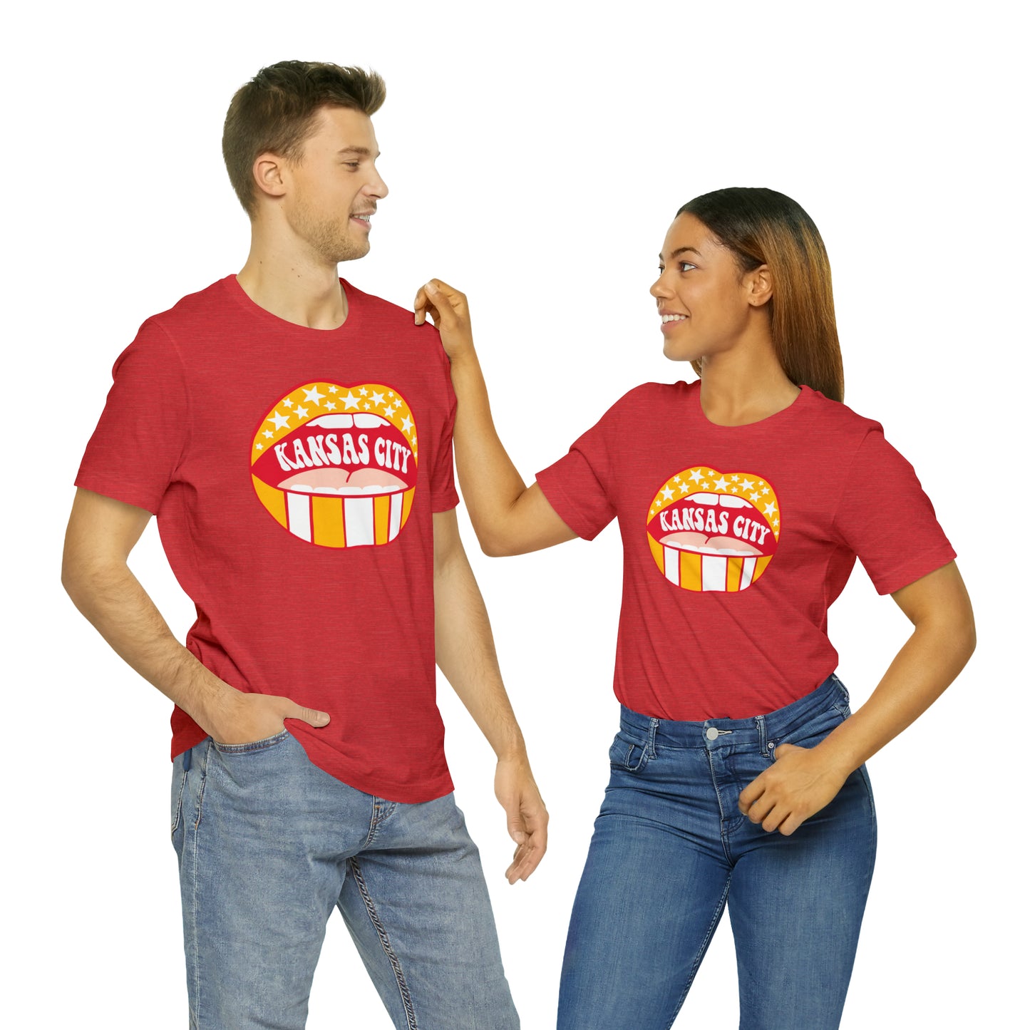 Swift Kelce 87 Football Lips Bella Jersey Short Sleeve Tee (Unisex) - Front and Back Design