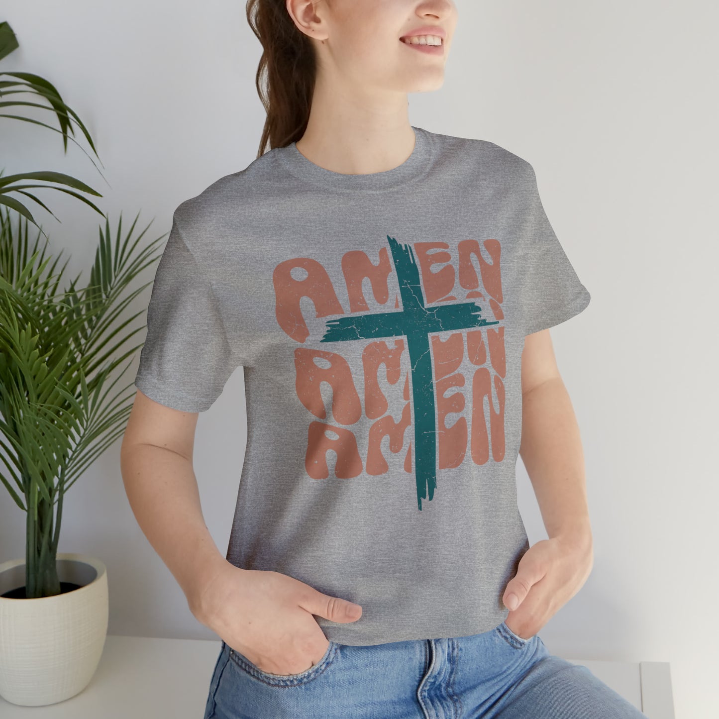 Amen Amen Amen with Cross Boho Color T-Shirt