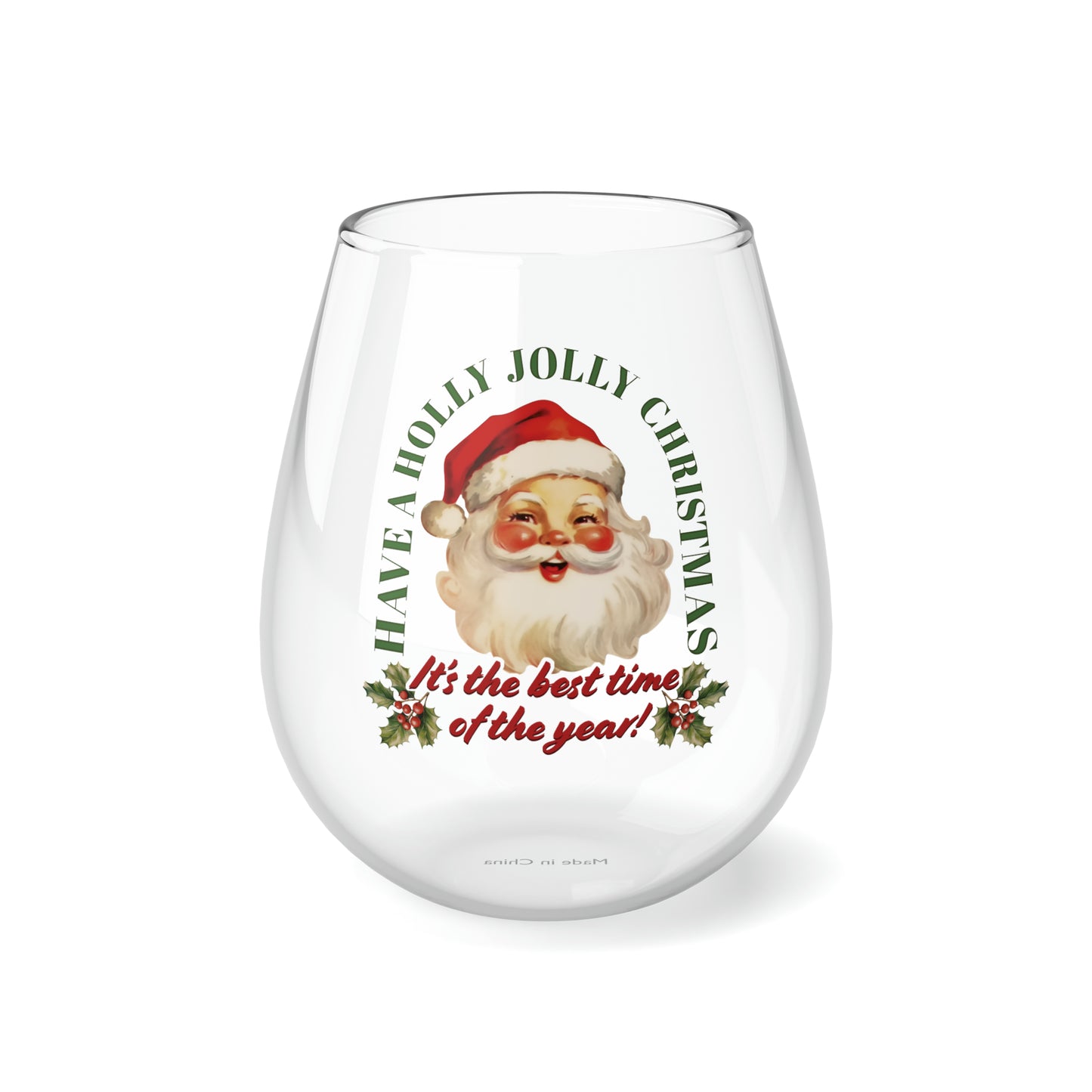 Have a Holly Jolly Christmas Arched Classic Santa Stemless Wine/ Glass, 11.75oz