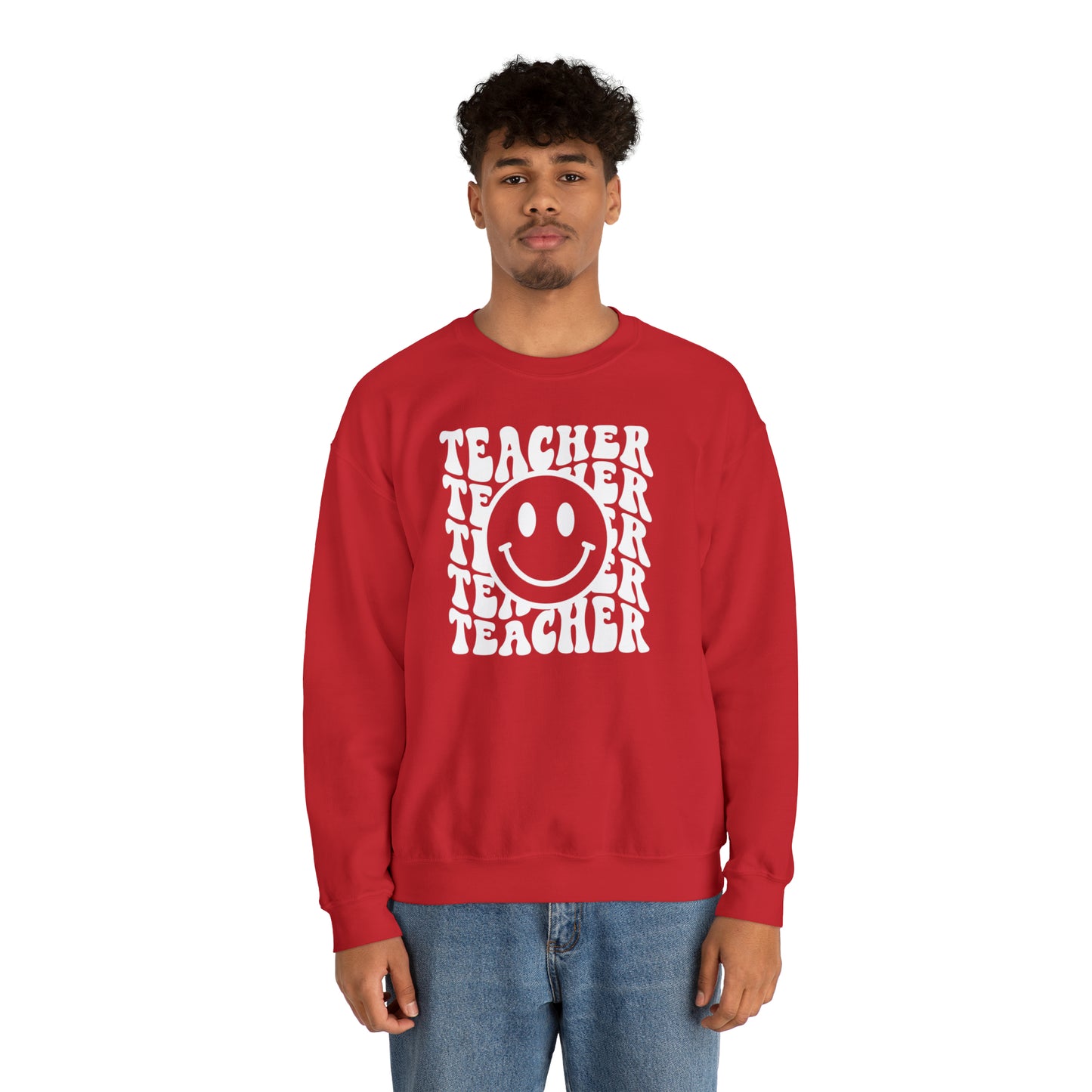 Teacher with Smiley Face White Logo Unisex Heavy Blend™ Crewneck Sweatshirt