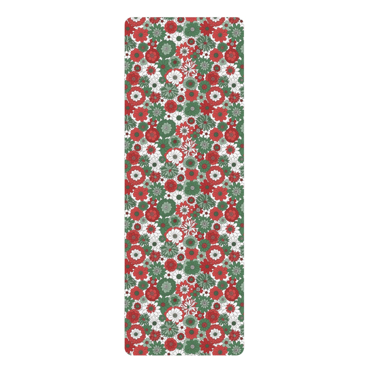 Retro Christmas Holiday Floral Red Green and White Pattern Rubber Yoga Mat