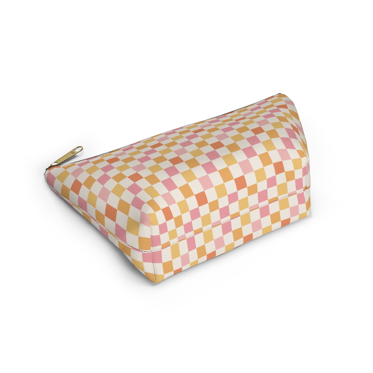 Peachy Retro Checkered -Pink/ Gold/ Orange Sherbet Print Design  Accessory Pouch w T-bottom