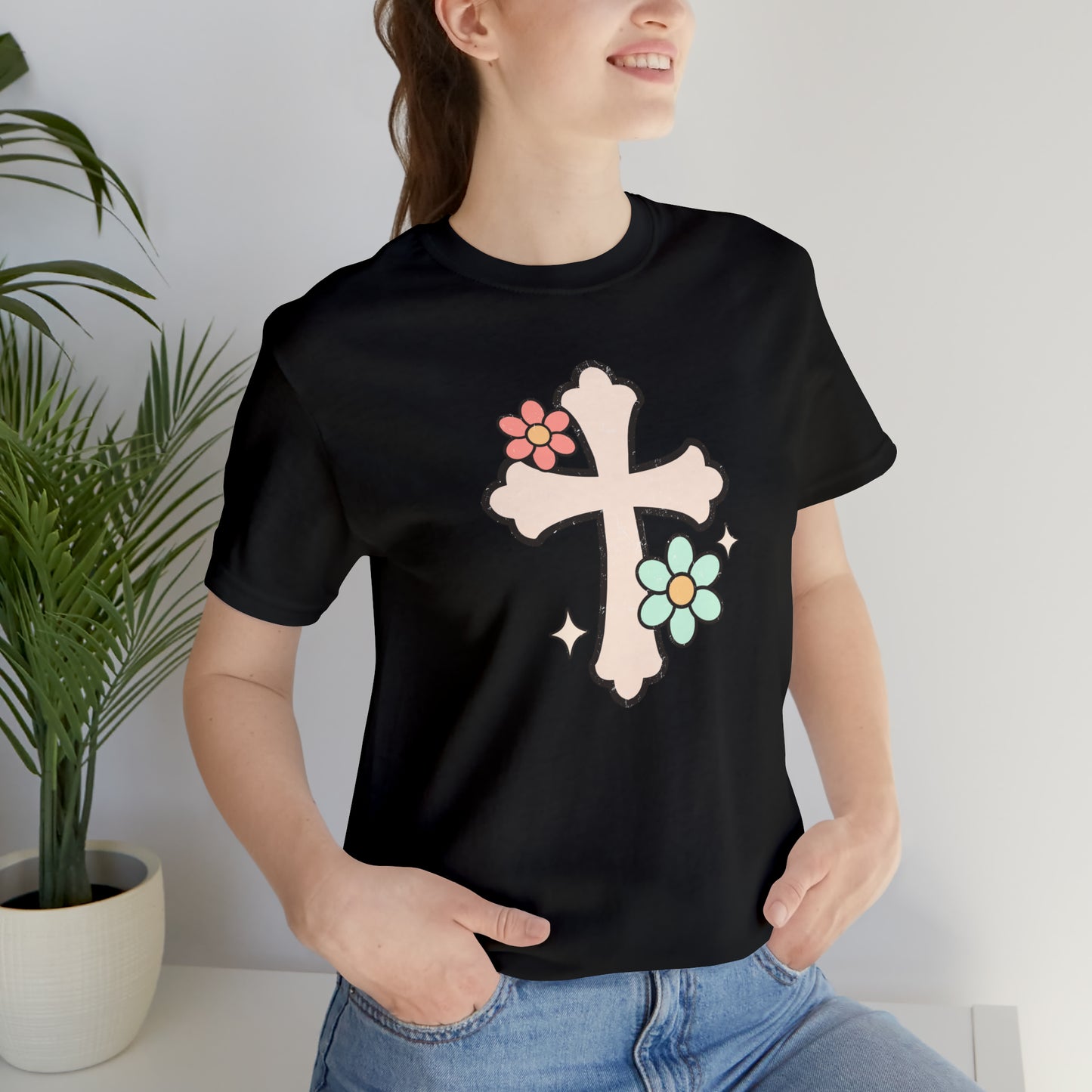 Vintage Floral Boho Cross T-Shirt