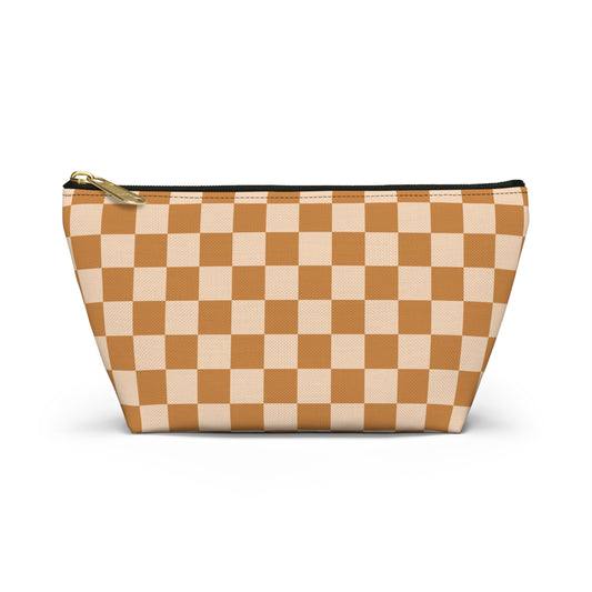 Rust Retro Checkered Print Design  Accessory Pouch w T-bottom