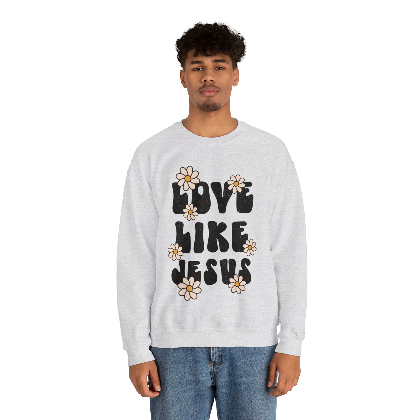 Distressed Daisy Love Like Jesus - Heavy Blend™ Crewneck Sweatshirt